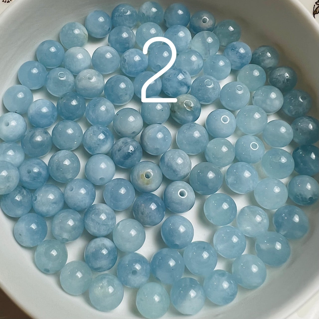 Perles rondes lisses en Aigue-marine grade A de 7 mm ( lot de 6 )