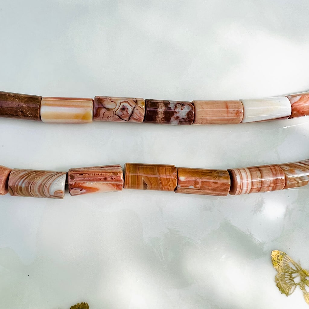 Perles colonnes lisses en Agate rouge de 20 mm ( lot de 2 )