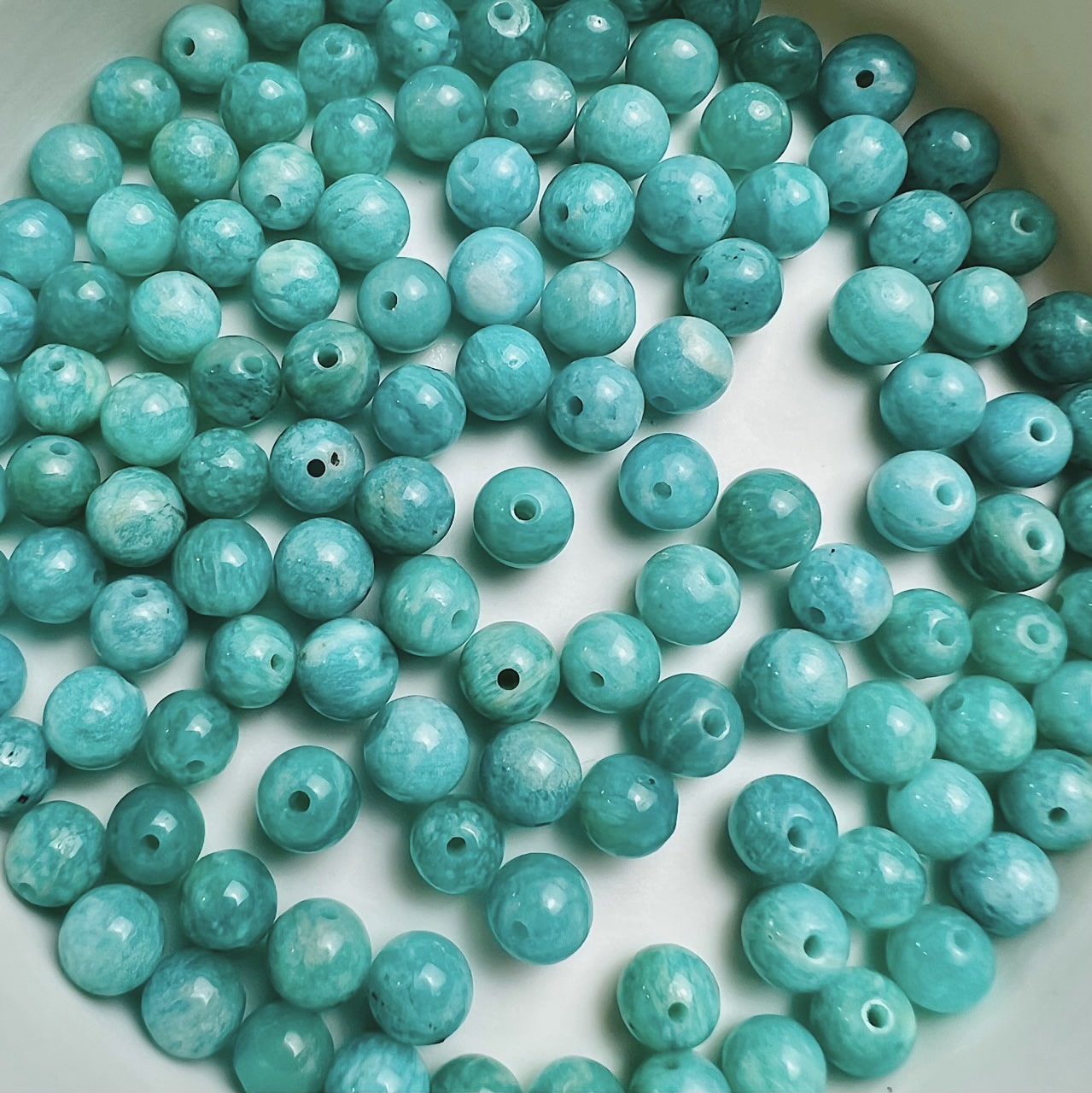 Perles rondes lisses en Amazonite du Pérou de 5 mm ( lot de 10 )