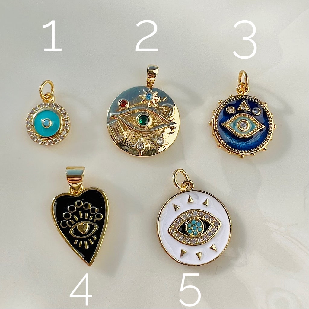 Breloques " oeil " en laiton plaqué or 18k de 22 mm ( à l&