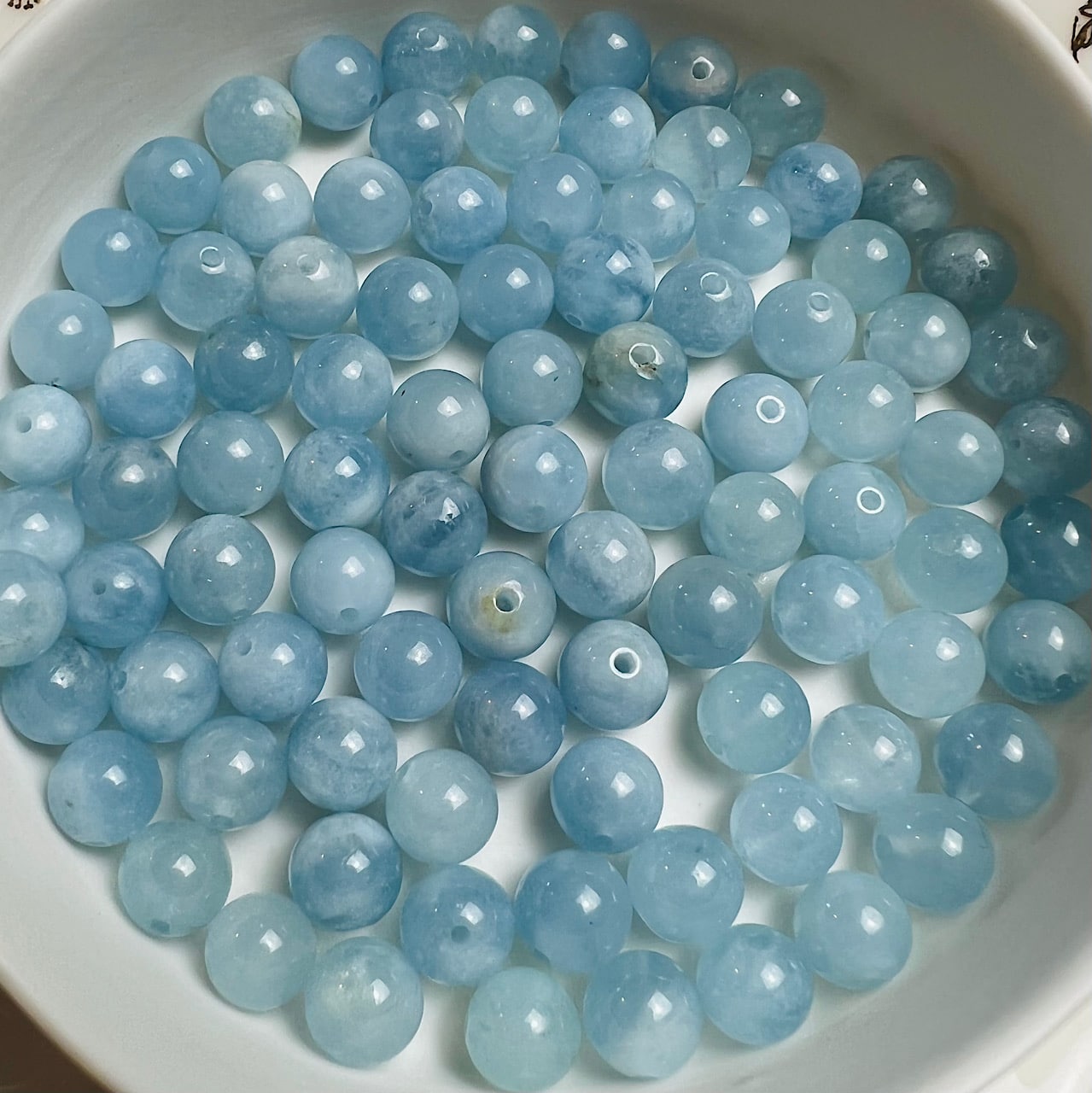 Perles rondes lisses en Aigue-marine grade A de 7 mm ( lot de 6 )