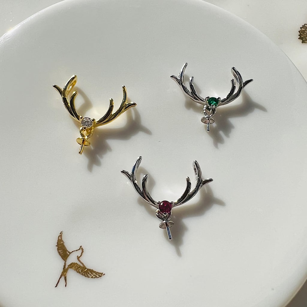 Bélières à coller " Cerf " dorées ou argentées, en argent 925 et zirconium au choix ( à l&