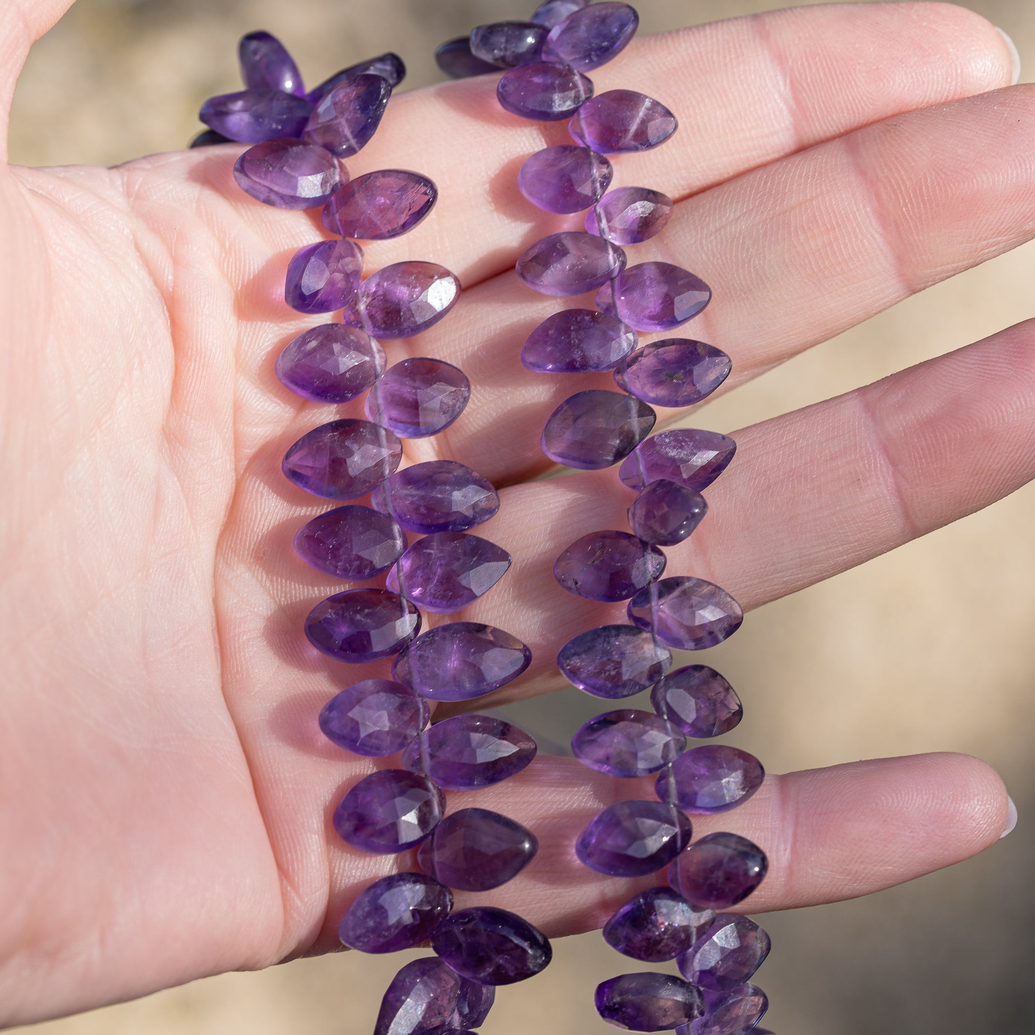 Perles gouttes marquises facettes en Améthyste de 11/13 mm ( lot de 2 )