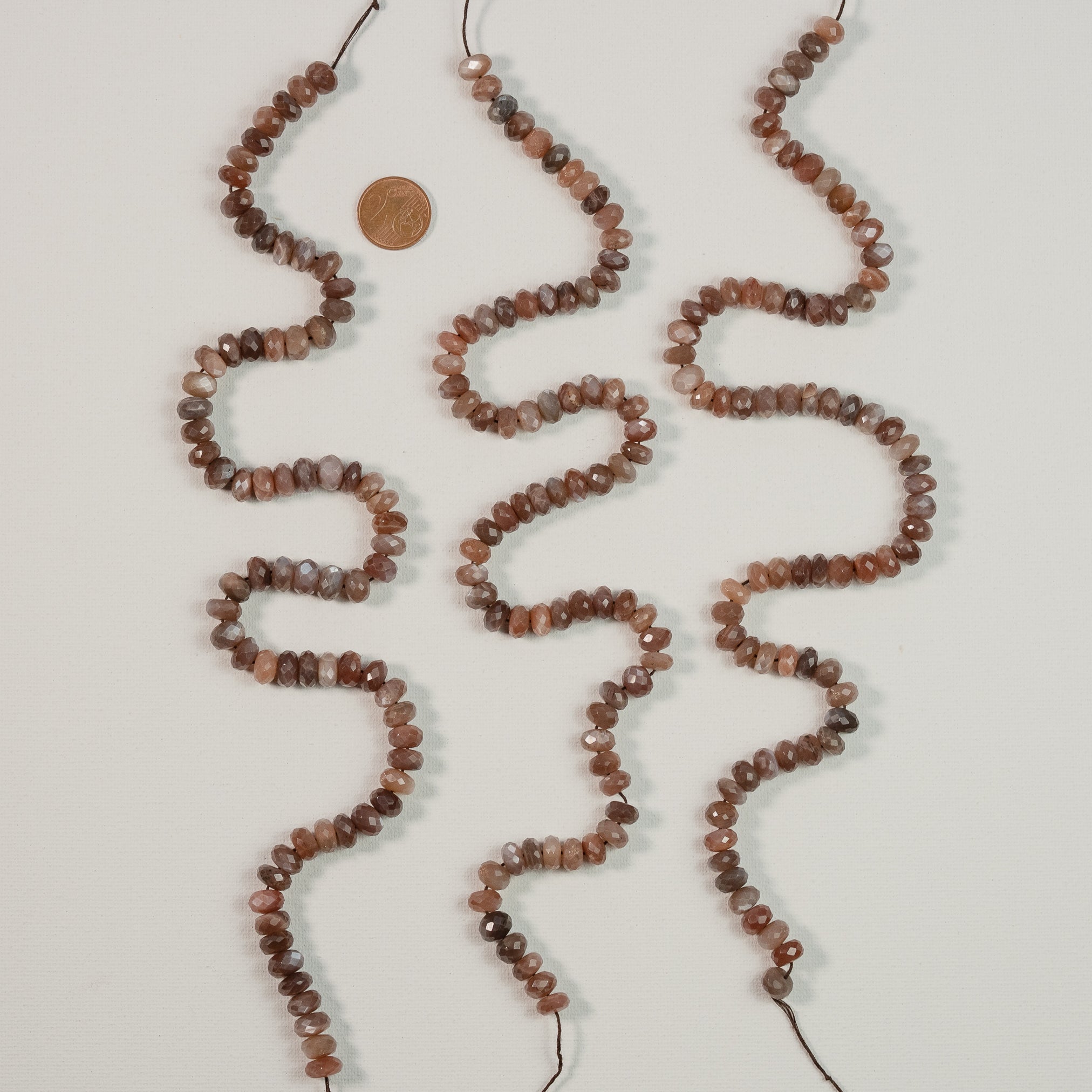 Fils de env 39/40 cm de perles rondelles facettes de pierre de lune chocolat de 8,5/9 x 4,5/6 mm