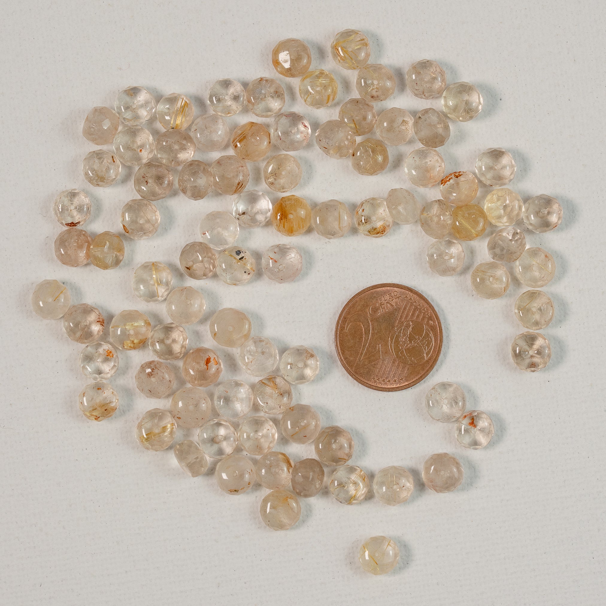 Perles rondelles facettes de Quartz Rutile doré de env 7 mm ( lot 4 perles )