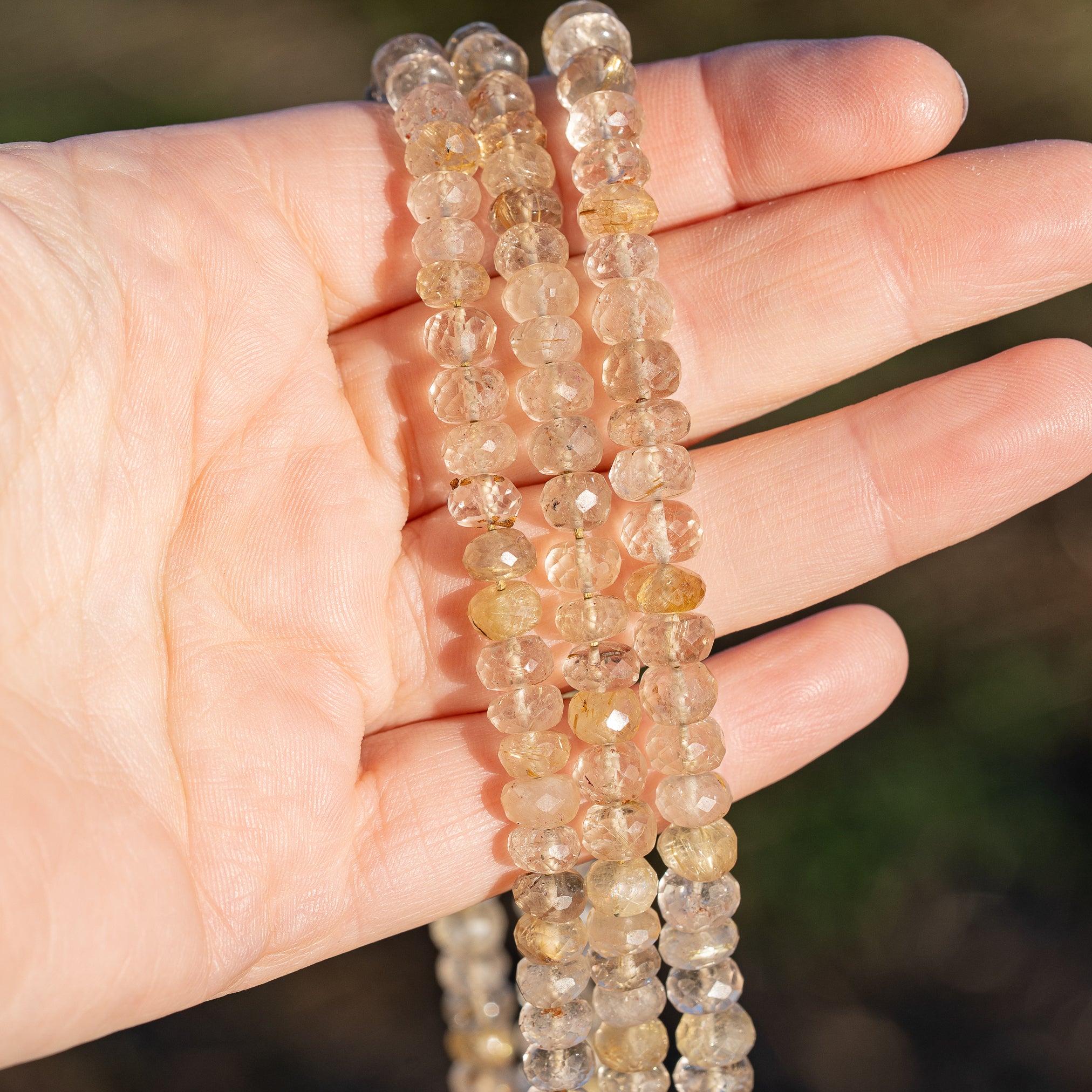 Fil de env 33 cm de perles rondelles facettes de Quartz Rutile doré de 7/8 mm