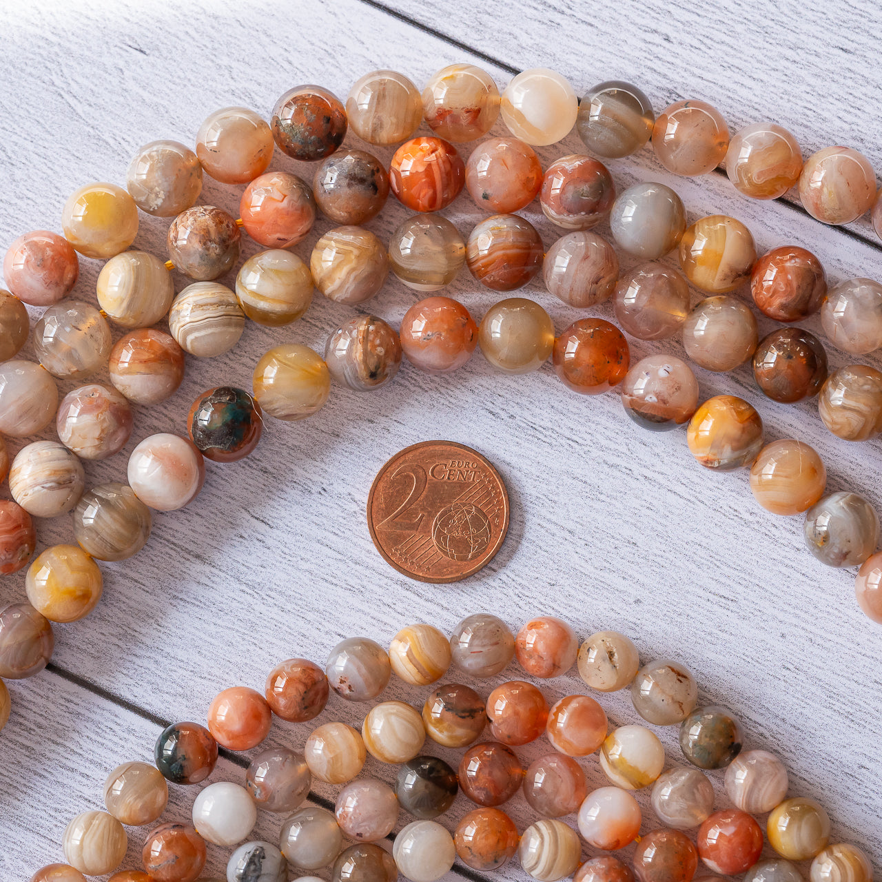 Perles rondes lisses en Agate du Botswana de 8 ou 10 mm ( 1/2 rang ou lot de 6 )