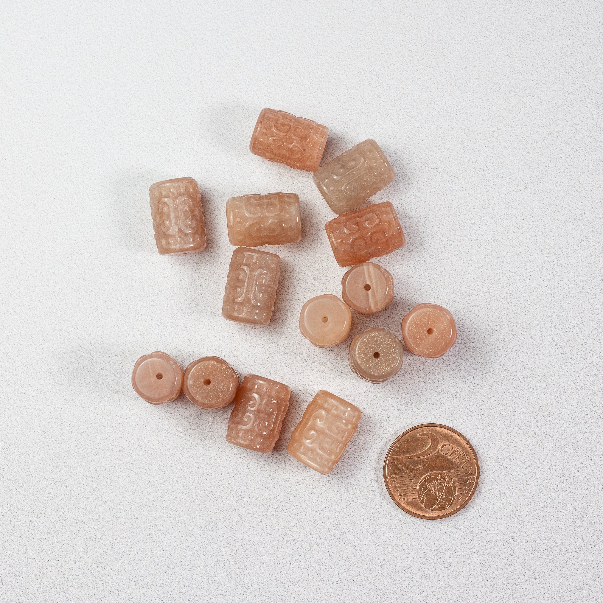 Perles sculptées colonne en Pierre de lune rose au choix de 13/14 mm ( à l&