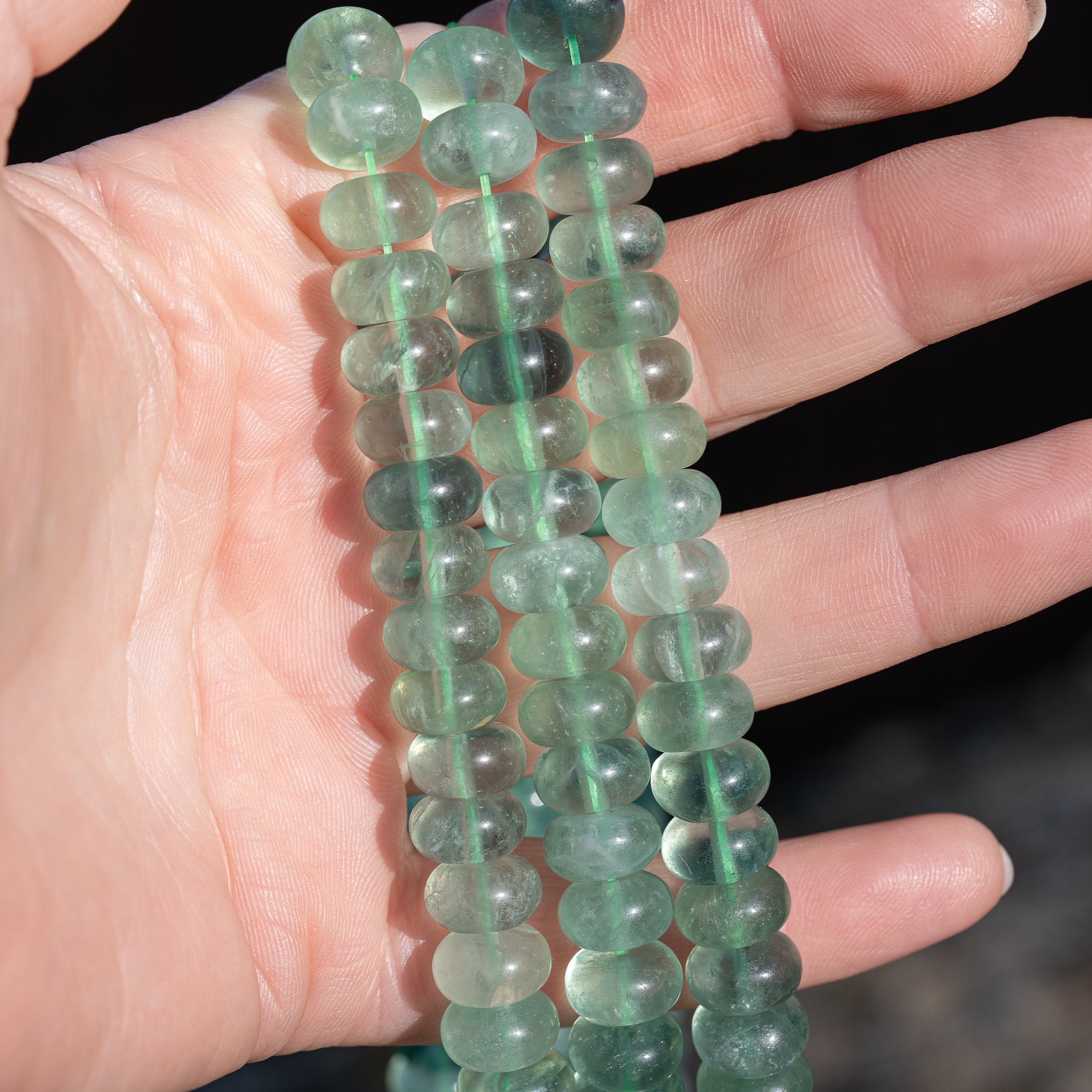 Perles rondelles lisses de Fluorite verte/bleue de env 10 x 6 mm ( lot de 10 )