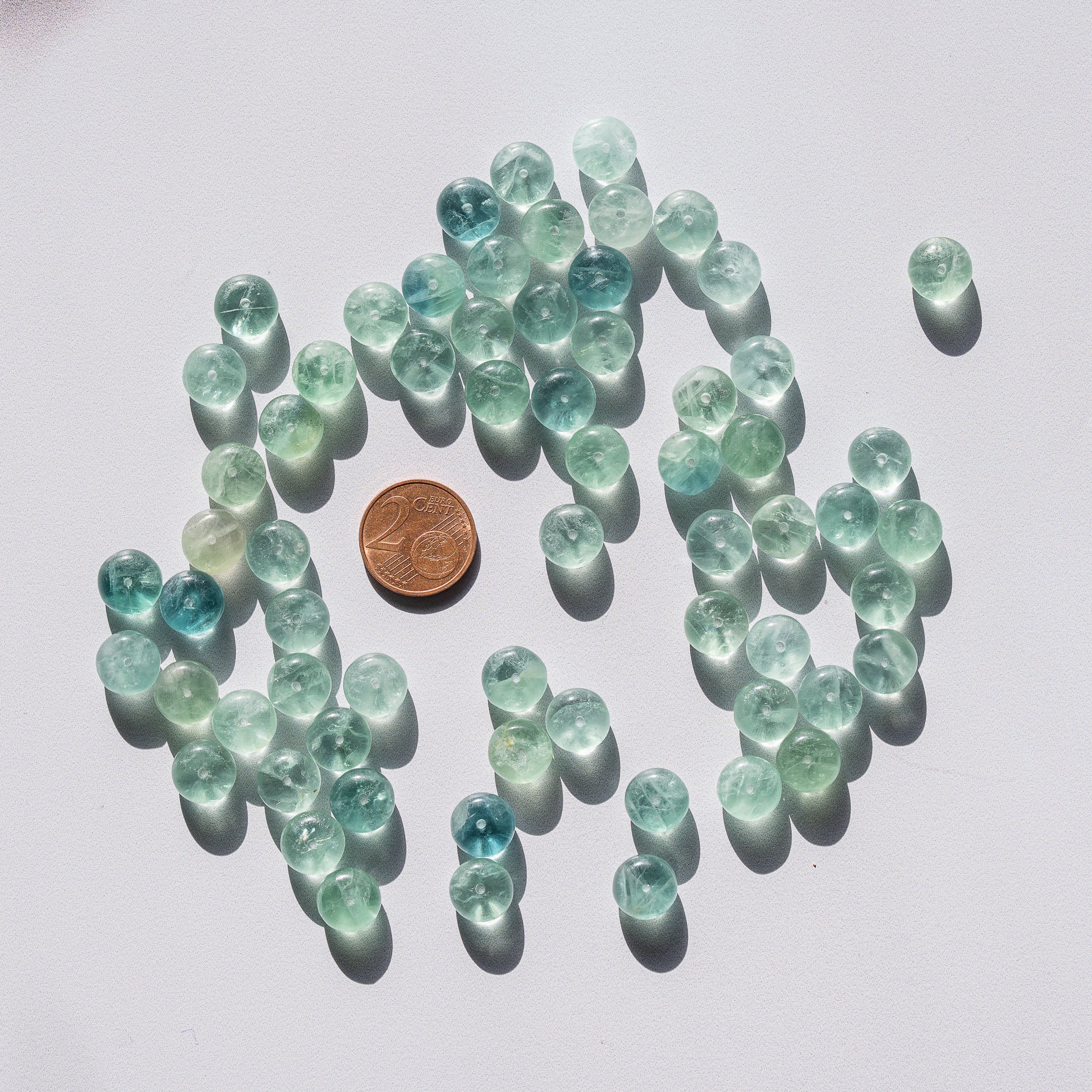 Perles rondelles lisses de Fluorite verte/bleue de env 10 x 6 mm ( lot de 10 )