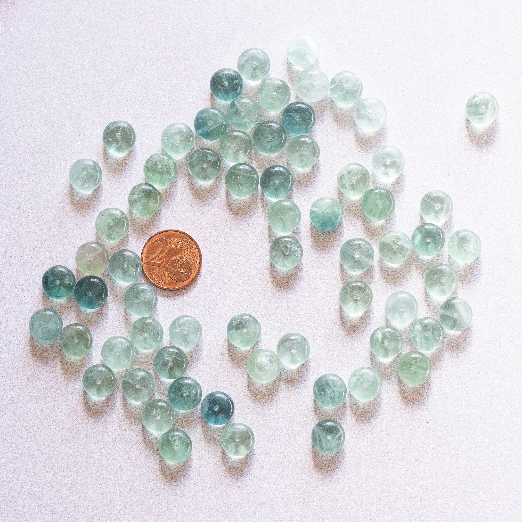 Perles rondelles lisses de Fluorite verte/bleue de env 10 x 6 mm ( lot de 10 )