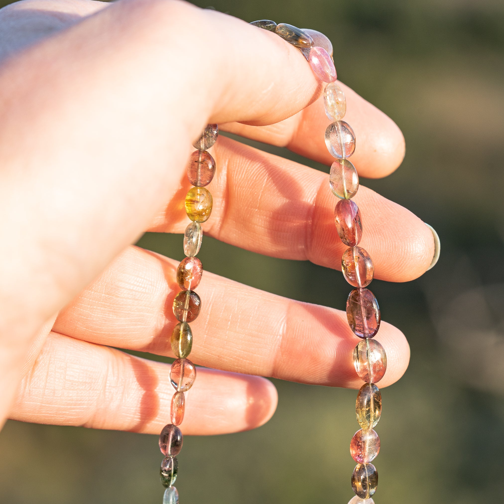 Fil de 44 cm de perles ovales lisses de Tourmaline melon d&