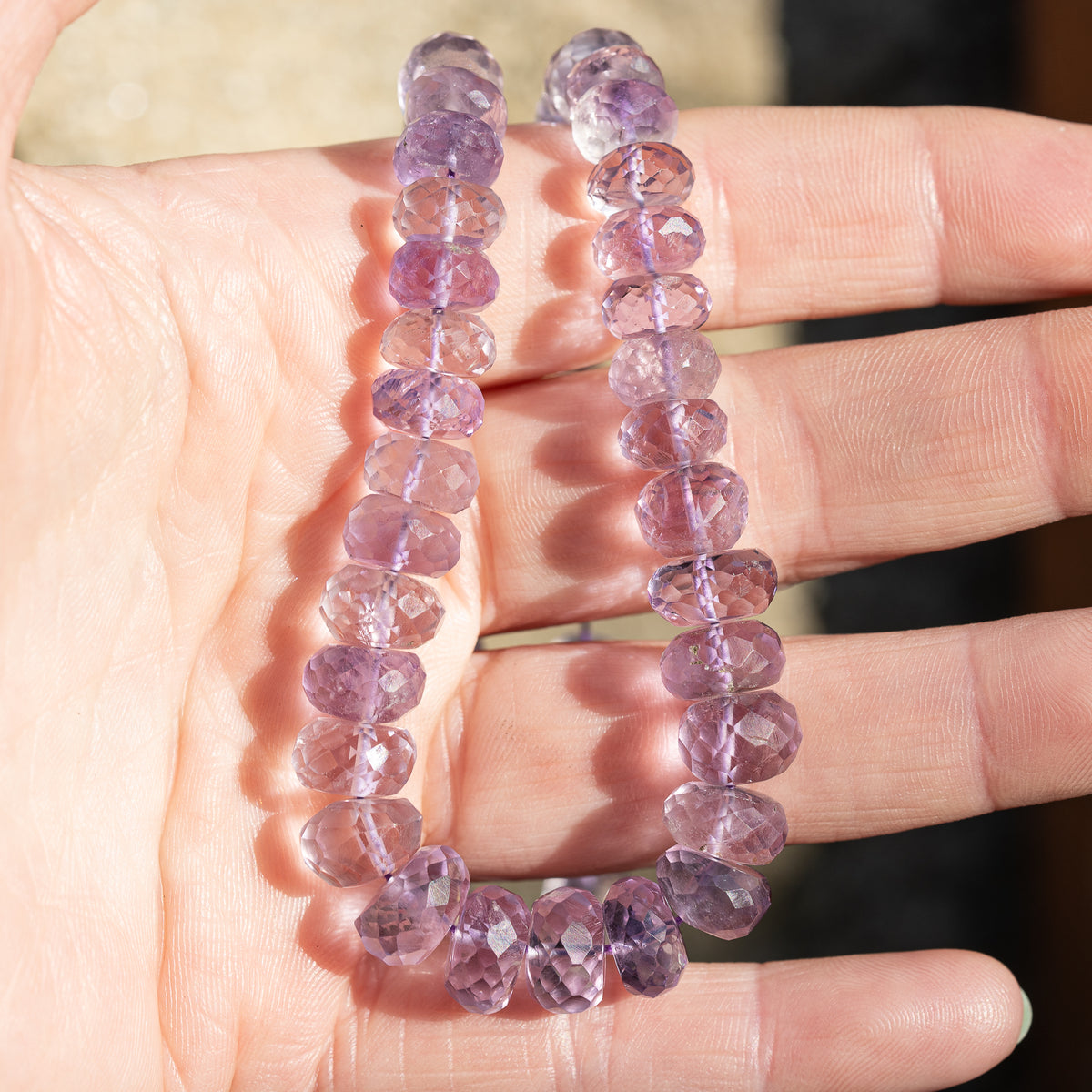 Perles rondelles facettes en Améthyste de 6 à 12 mm ( lot de 2 )