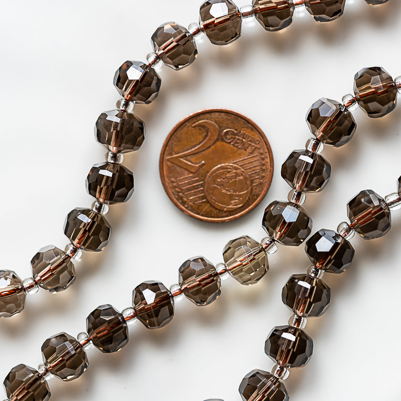 Perles rondelles facettes de Quartz fumé de 8 x 5,5 mm ( 1/2 rang de env 24 perles )