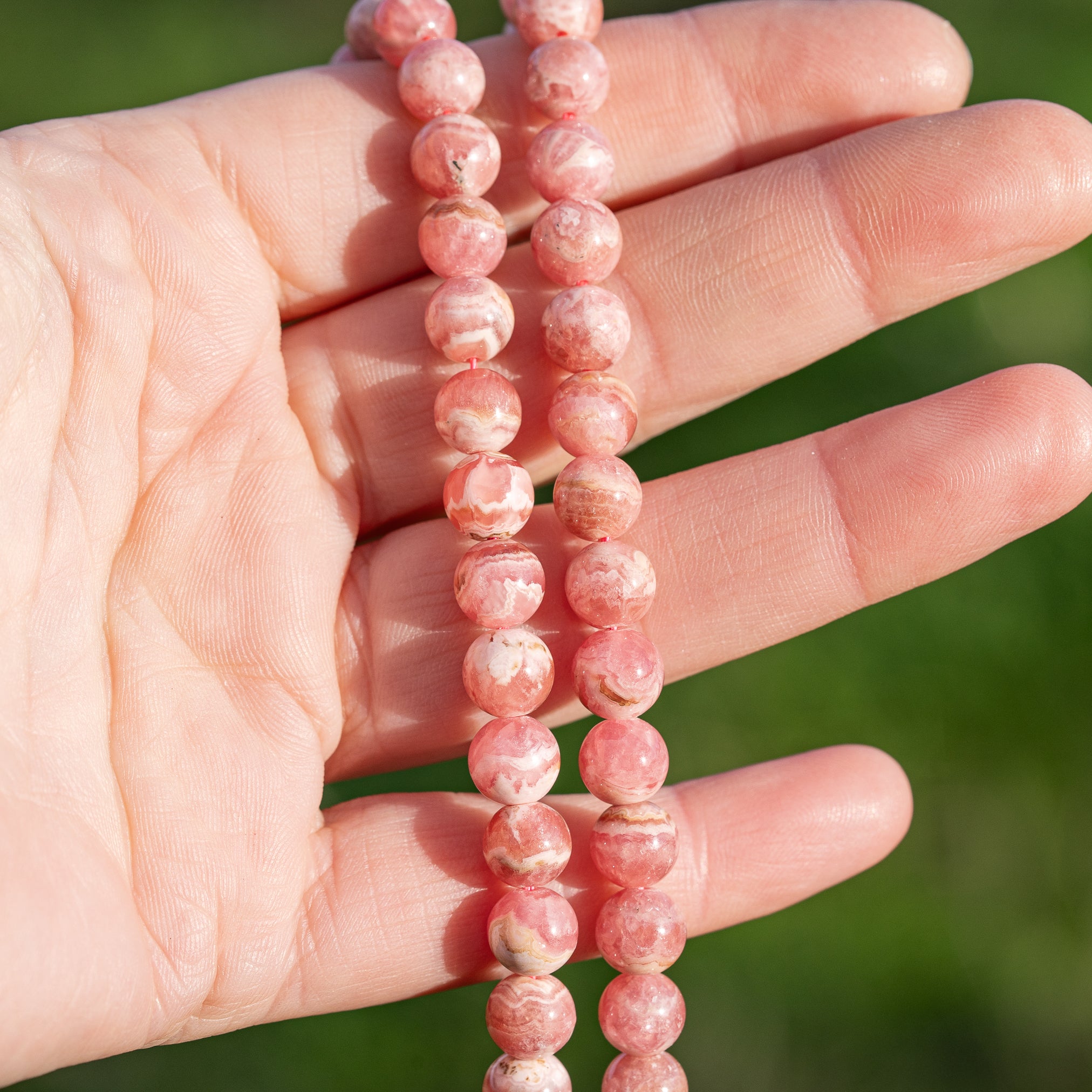 Perles rondes lisses de Rhodochrosite grade A de 7,8 mm ( à l&