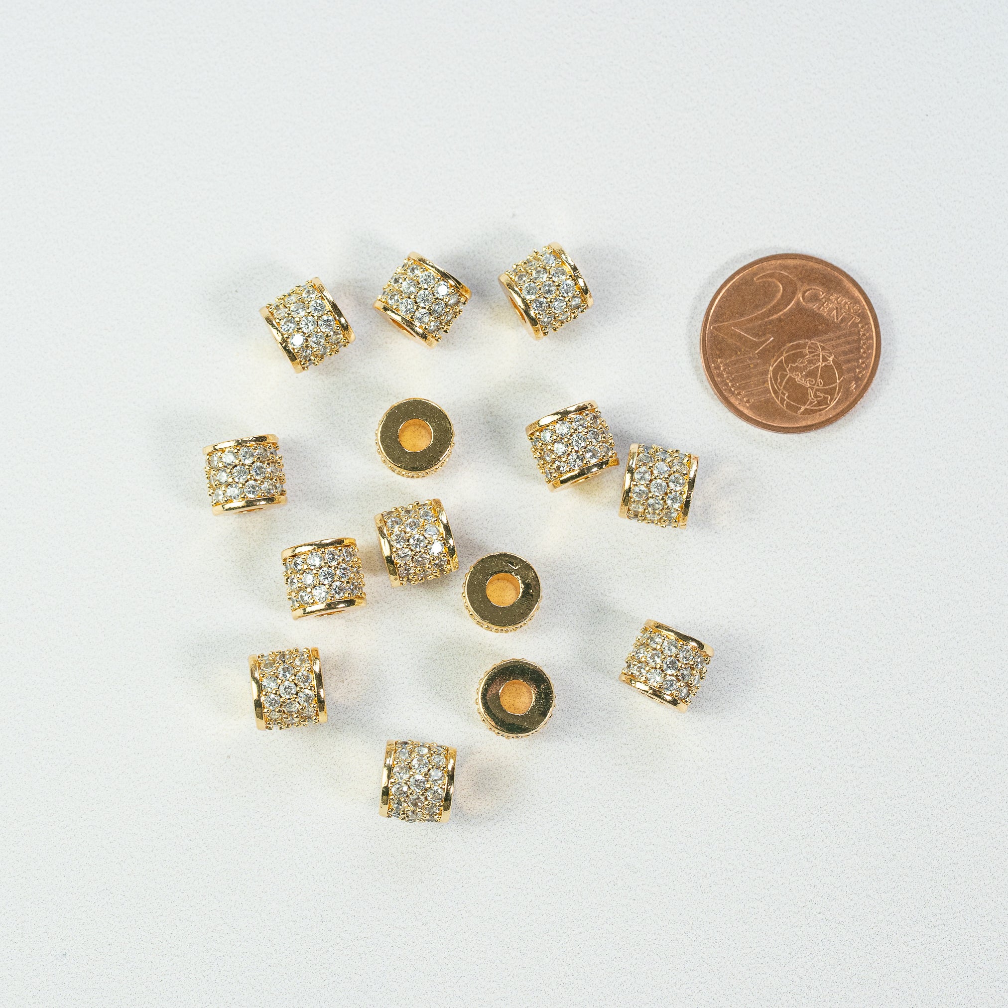 Perles colonnes en laiton plaqué or 18k et zirconium de 8 mm ( à l&