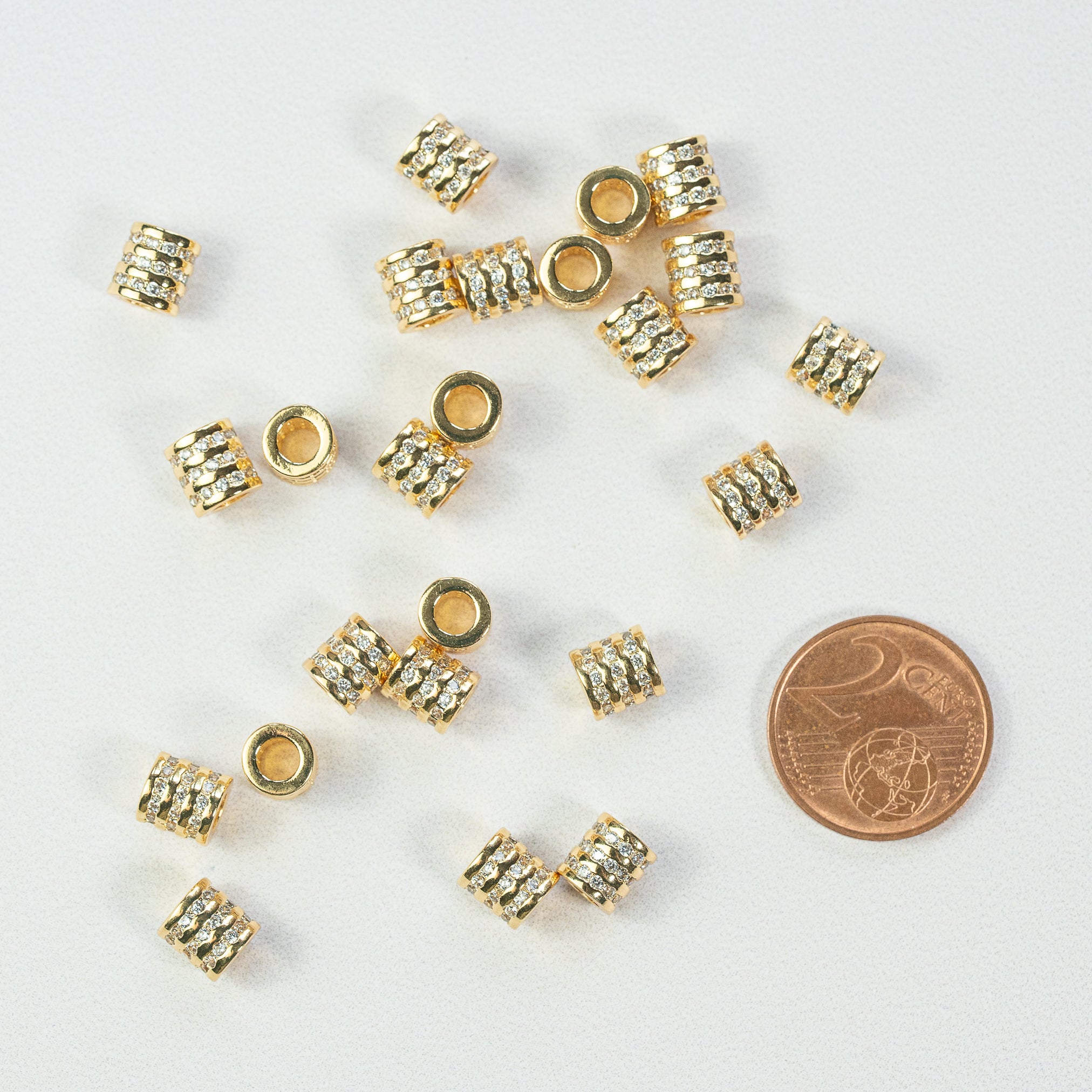 Perles colonnes en laiton plaqué or 18k et zirconium de 6,5 mm ( à l&