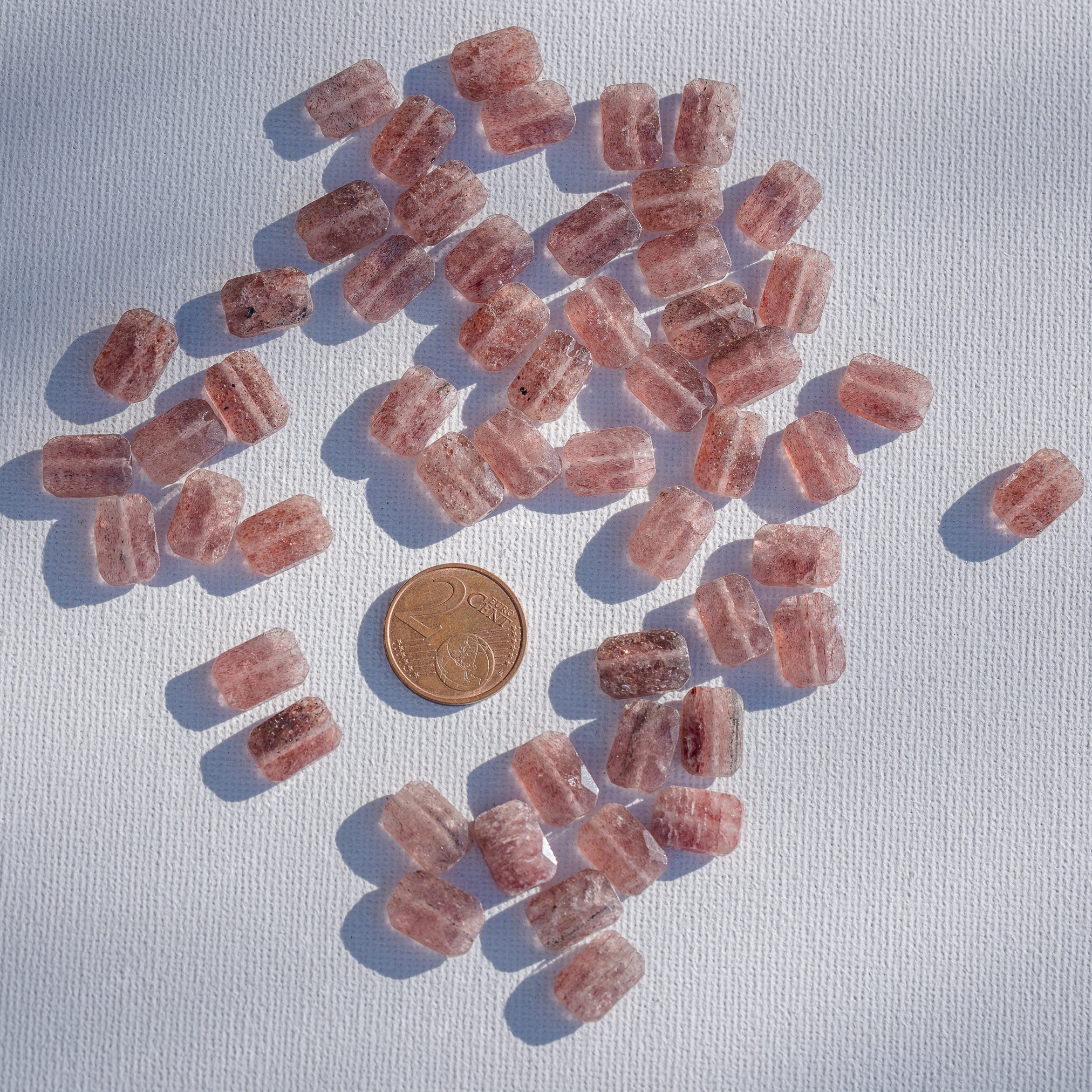 Perles rectangles facettes de Quartz fraise de env 11,5 mm ( Lot de 2 perles )