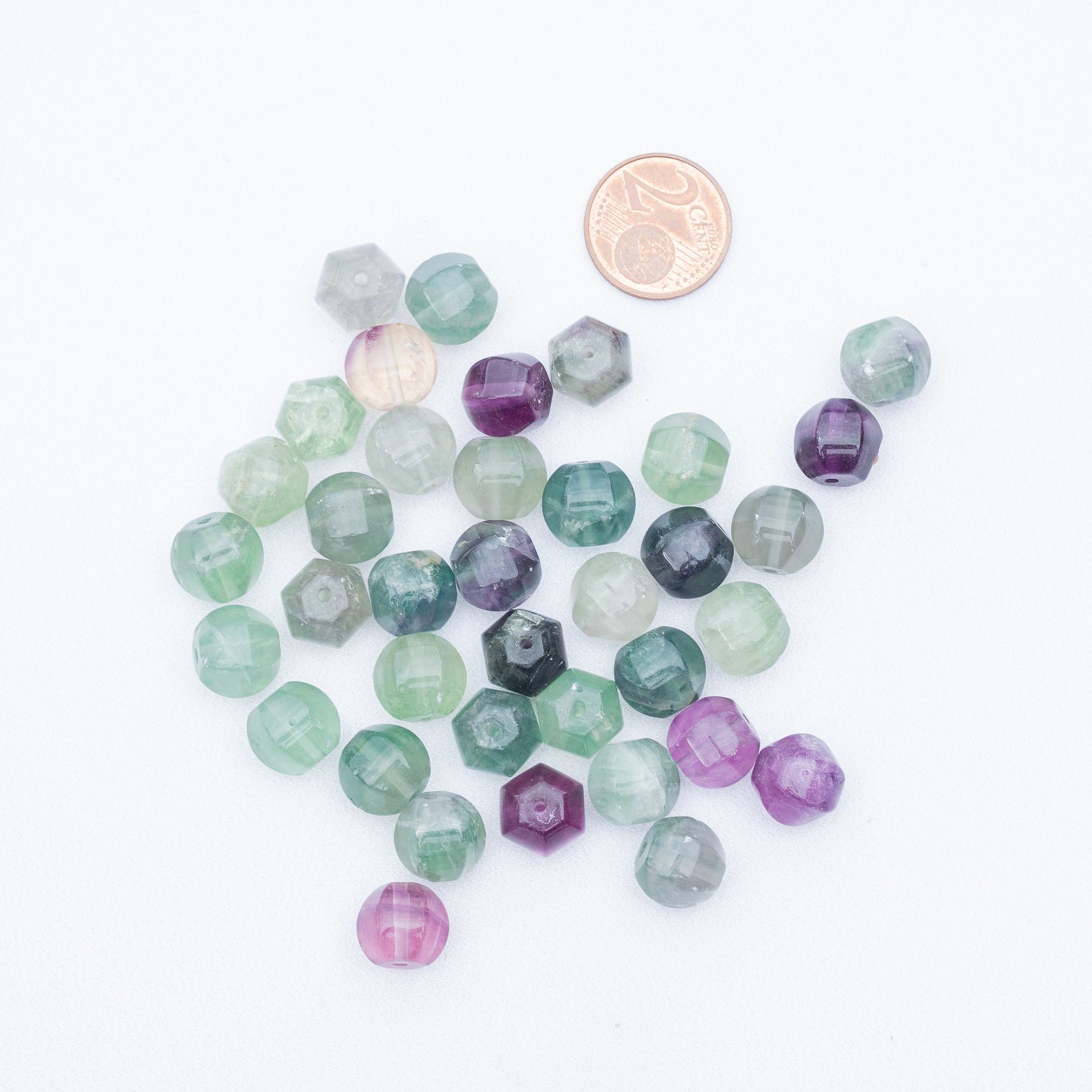 Perles lanternes lisses de Fluorite multicolore de 10 mm ( lot de 6 perles )