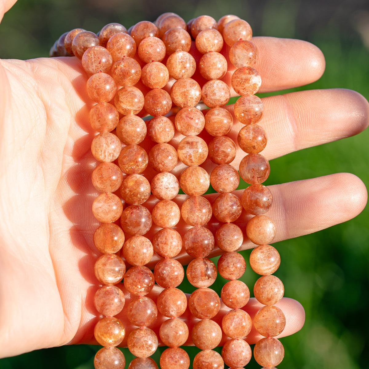 Perles rondes lisses de Pierre de soleil grade A de 8 ou 8,5 mm ( lot de 10 perle ou par 1/2 rang )