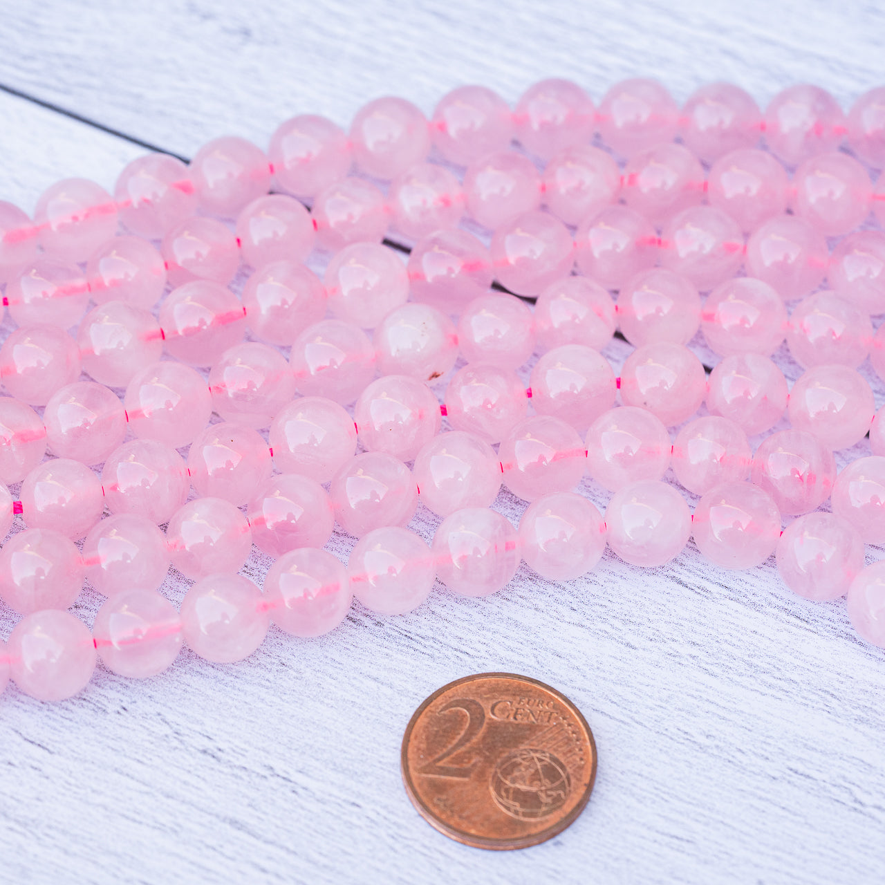 Perles rondes lisses de Quartz rose Madagascar de 8 mm ( rang de env 46 perles )
