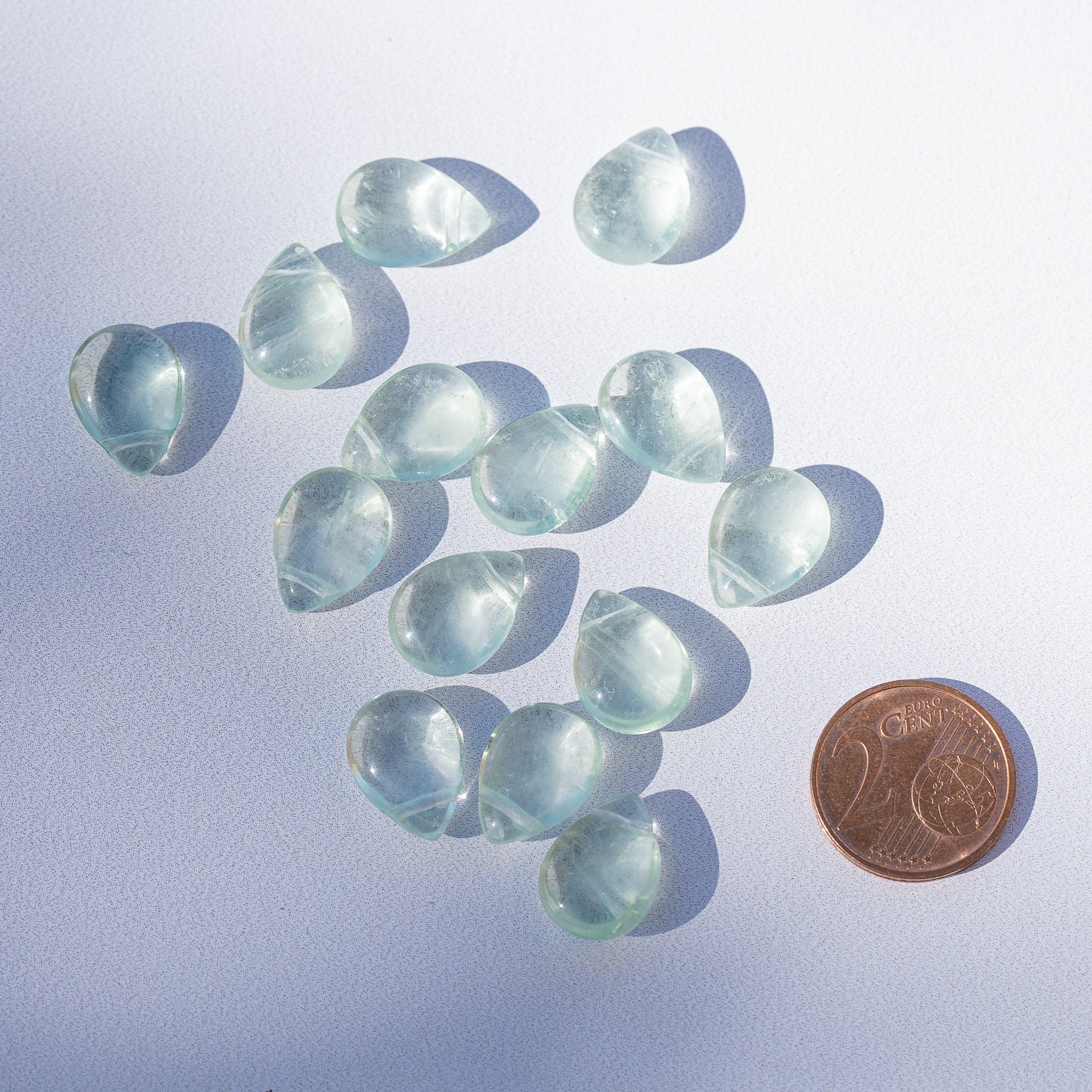 Perles gouttes lisses de Fluorite verte de 14 mm ( à l&