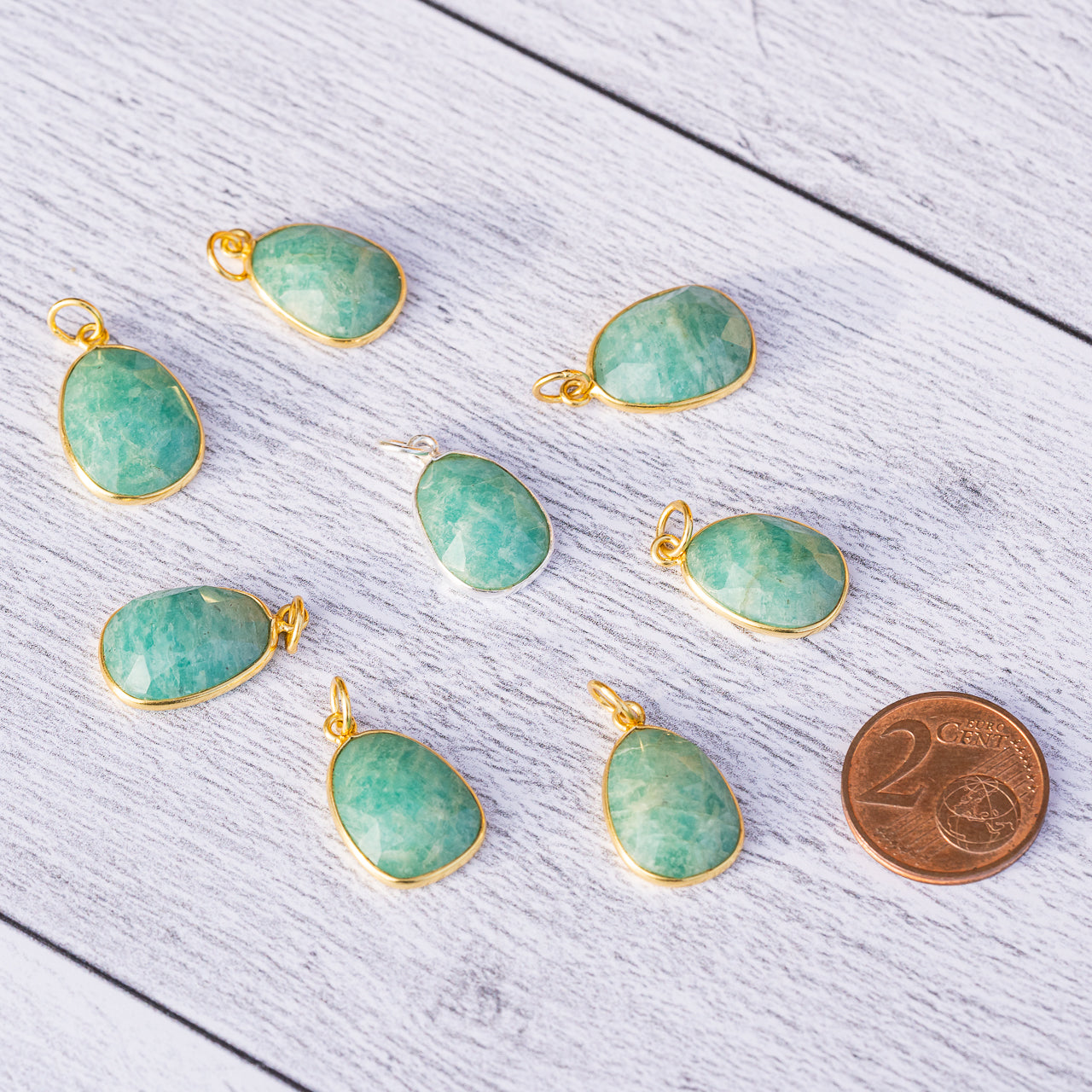 Les pendentifs " Nidhih " en Amazonite et argent 925 plaqué or ou argent 925
