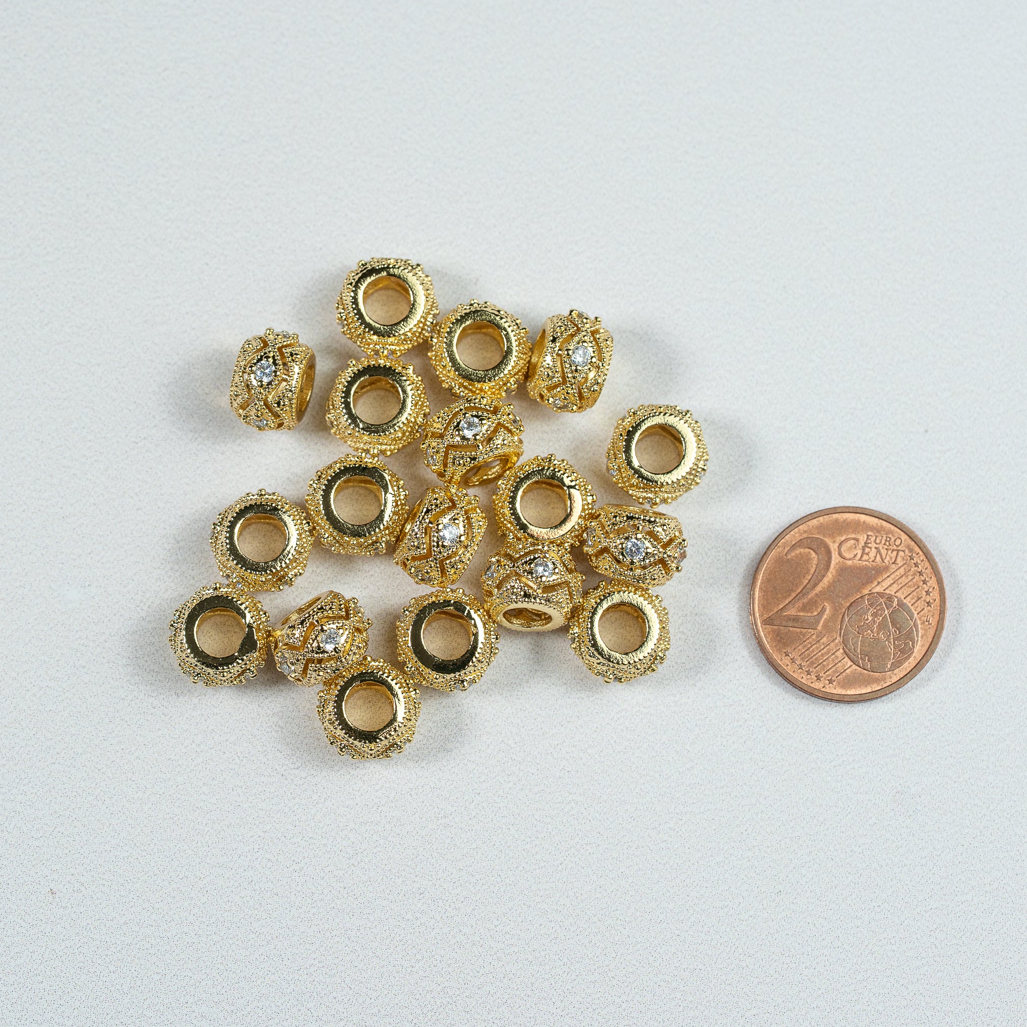 Perles rondelles en laiton plaqué or 18k et zirconium de 10 x 6,5 mm ( à l&