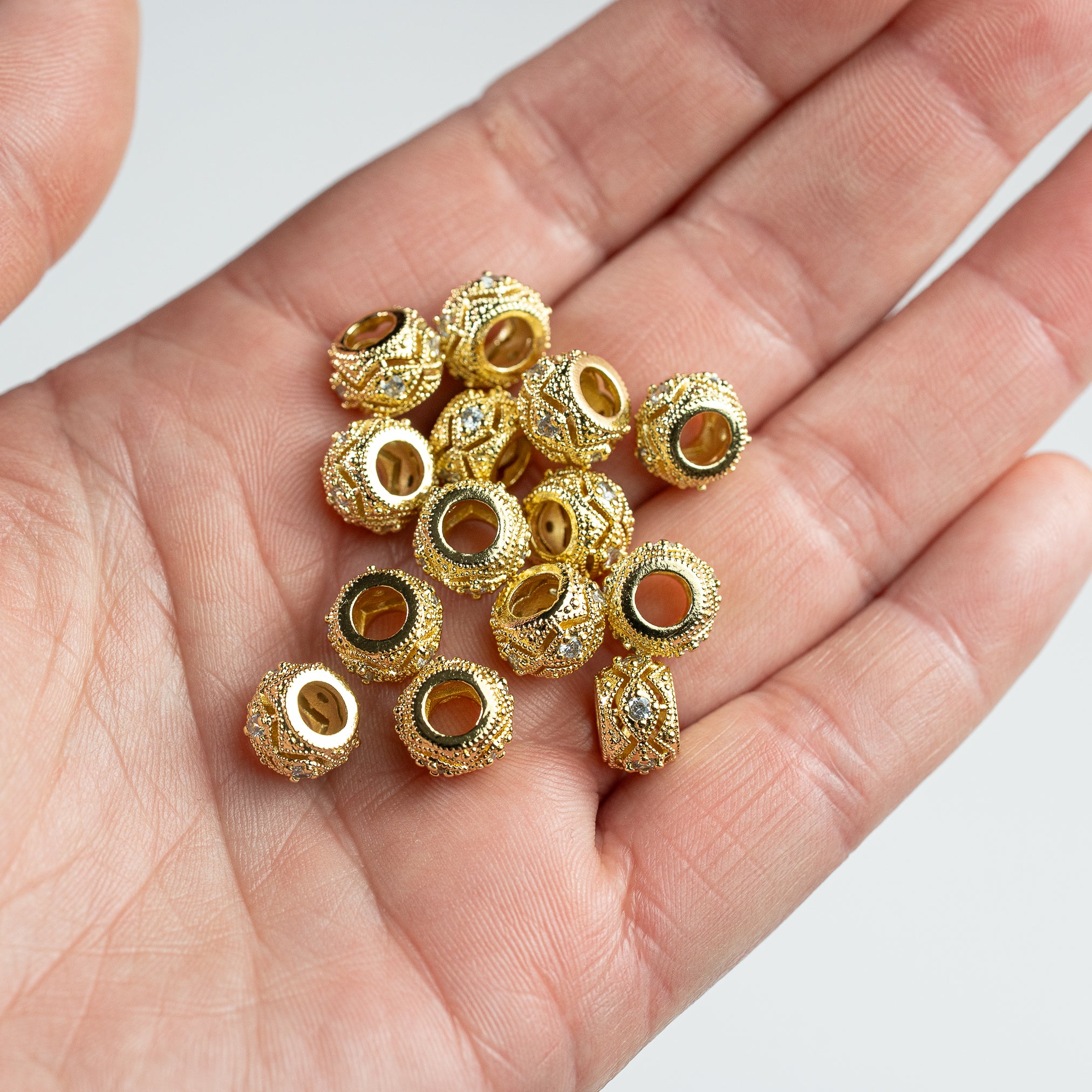 Perles rondelles en laiton plaqué or 18k et zirconium de 10 x 6,5 mm ( à l&
