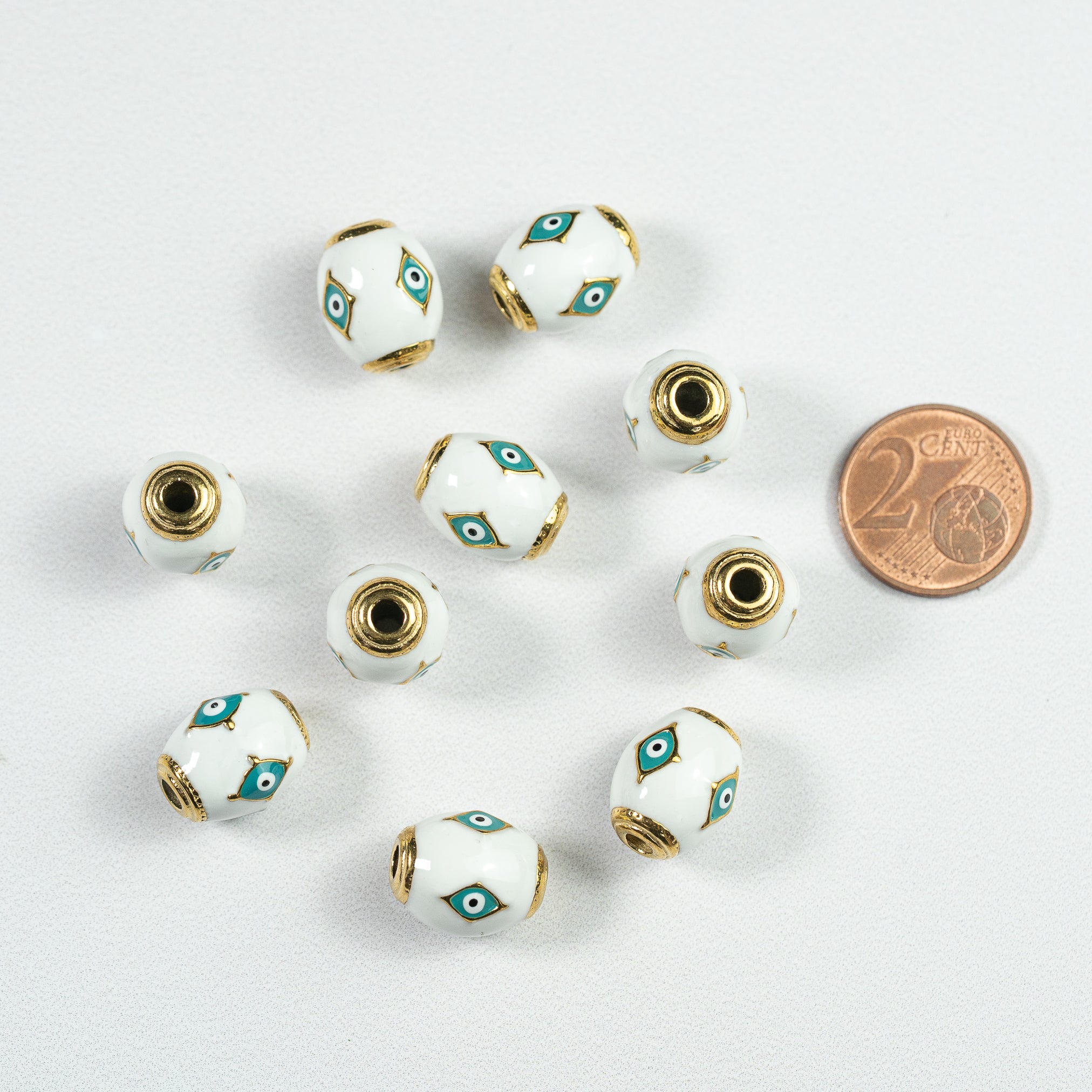 Perles ovales émaillées oeil en acier inox plaqué or 18K de 14,5 mm ( à l&