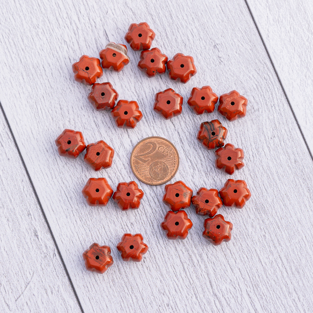 Perles rondelles sculptées " citrouilles " en Jaspe rouge de env 12 x 8 mm ( à l&