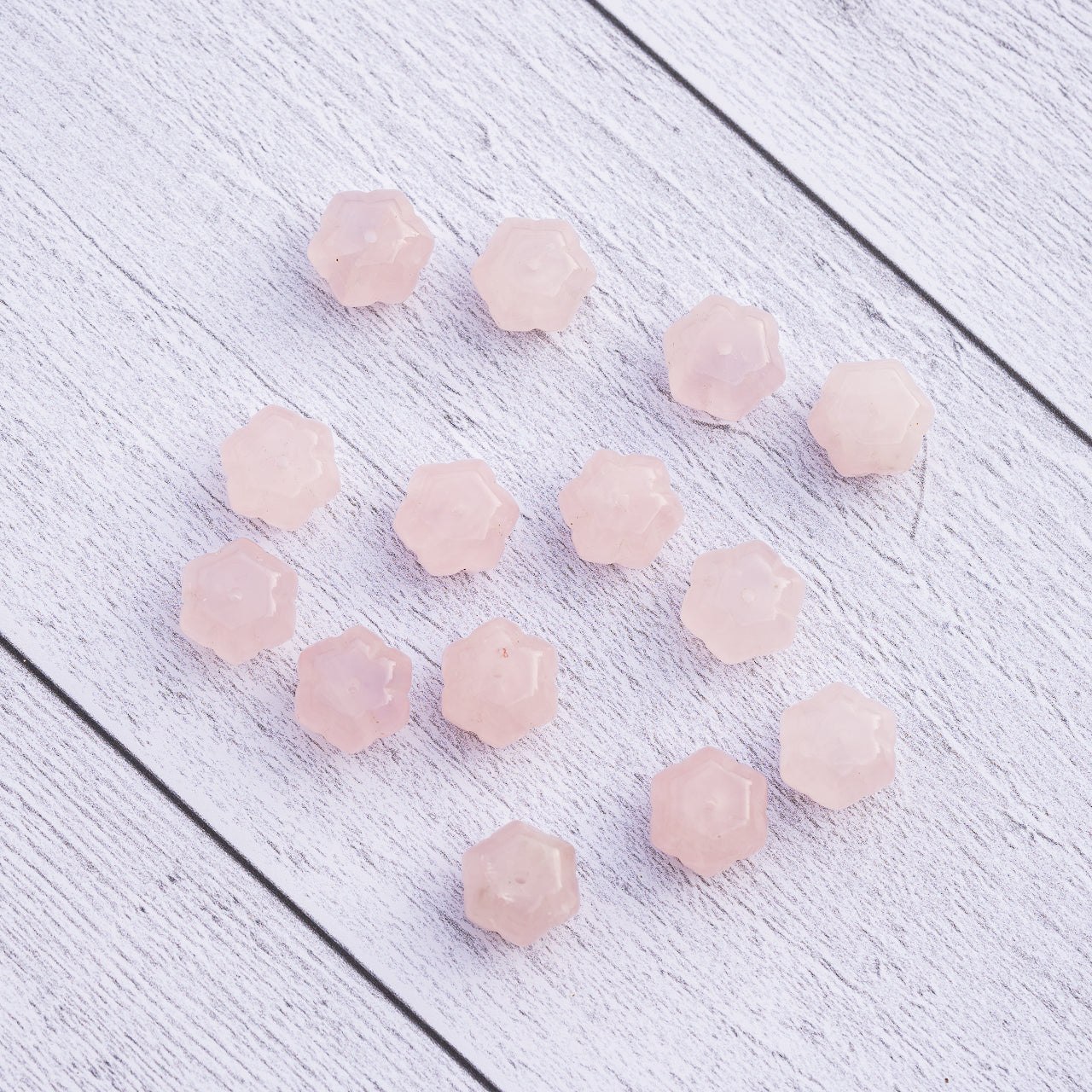 Perles rondelles sculptées " citrouilles " en Quartz rose de env 14 x 10 mm ( à l&