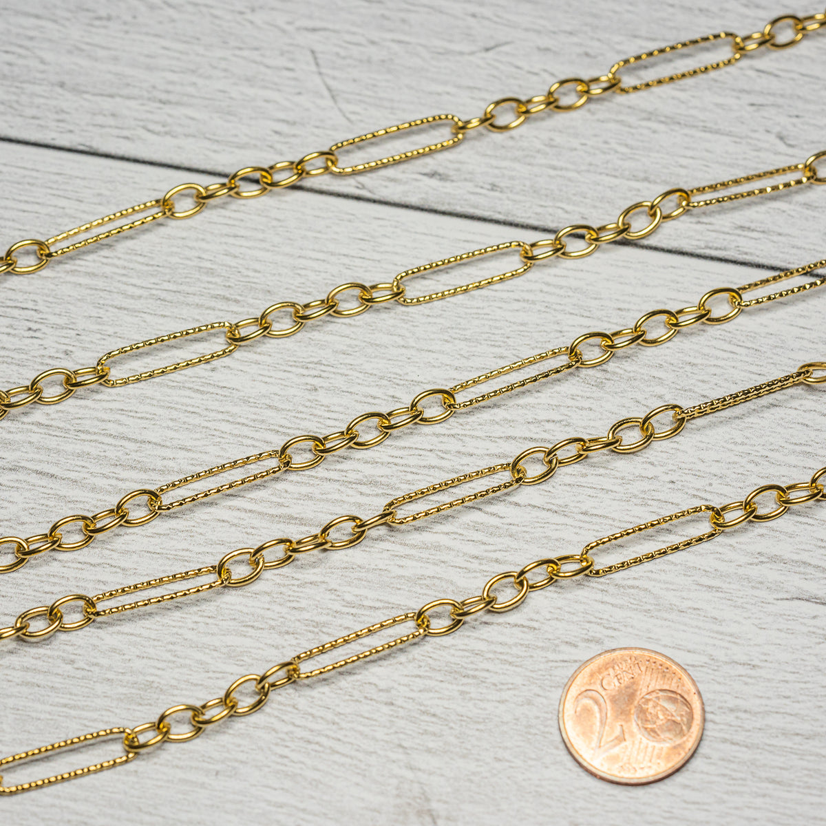 Chaine " Singapour " en acier inoxydable 304 plaqué or 18k ( par 50 cm )