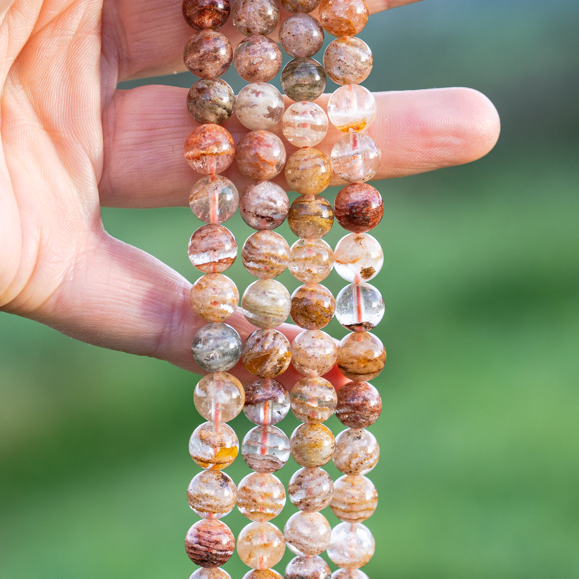 Perles rondes lisses de Quartz Lodolite ou jardin ♡ de 8/8,8 mm ( par 1/2 rang )