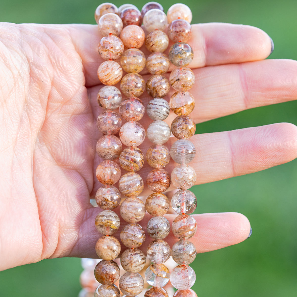 Perles rondes lisses de Quartz Lodolite ou jardin ♡ de 8/8,8 mm ( par 1/2 rang )