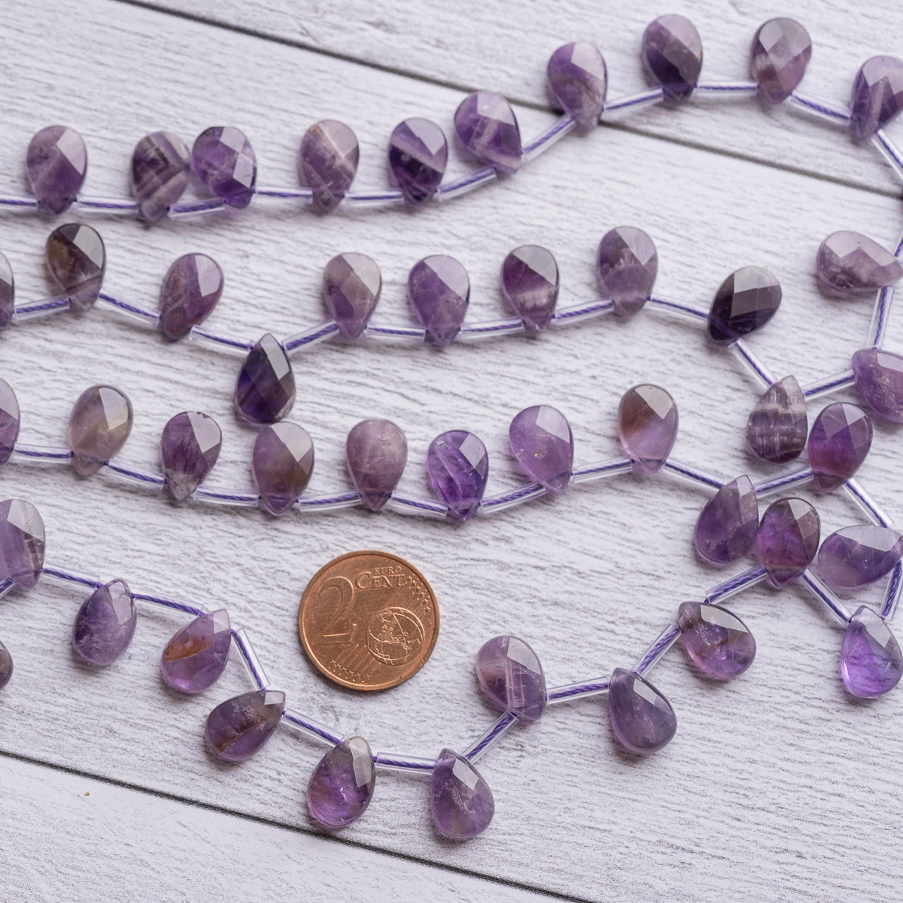 Perles gouttes plates facettes en Améthyste de 11,5 mm ( lot de 2 perles )