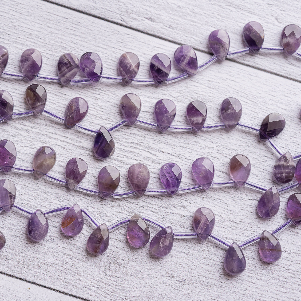 Perles gouttes plates facettes en Améthyste de 11,5 mm ( lot de 2 perles )