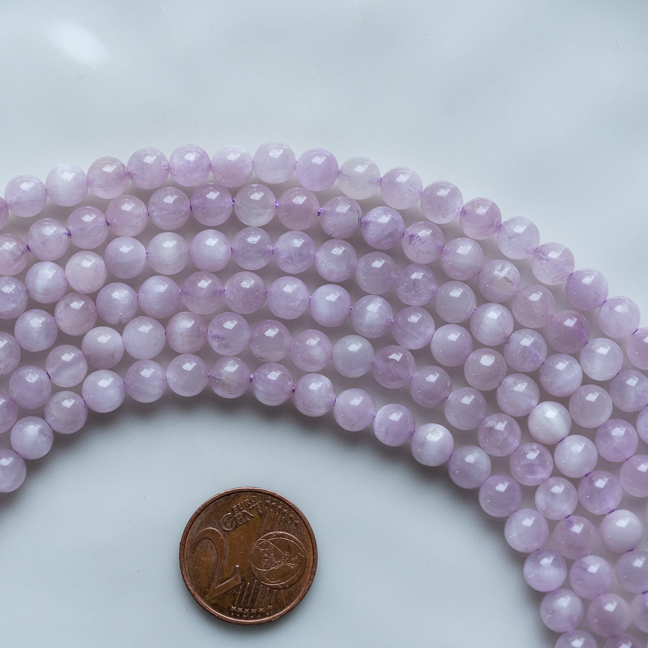 Perles rondes lisses de Kunzite grade AA de 5,5 à 6 mm ( lot de 10 )