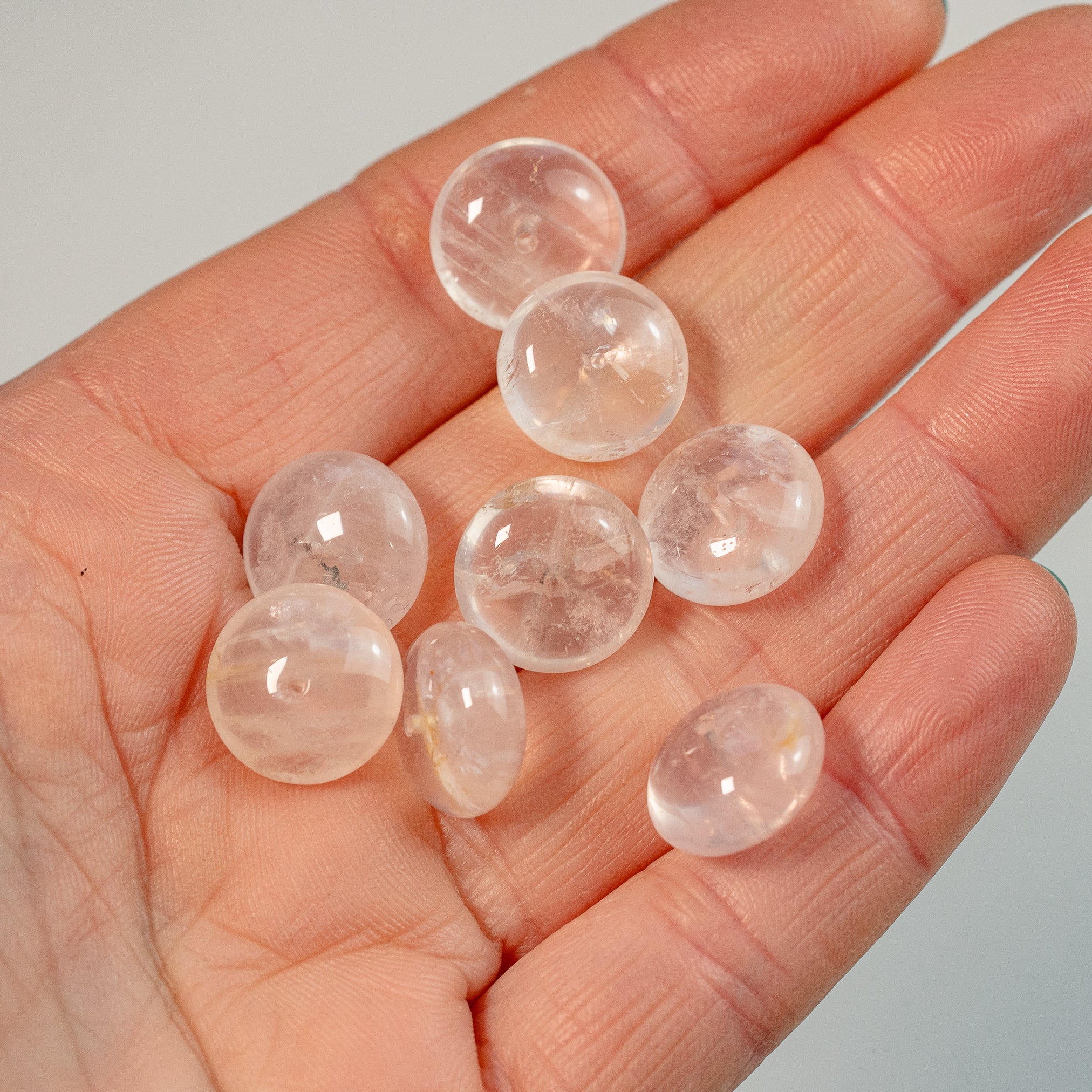 Perles rondelles lisses de Quartz rose clair de 12/14 mm ( à l&