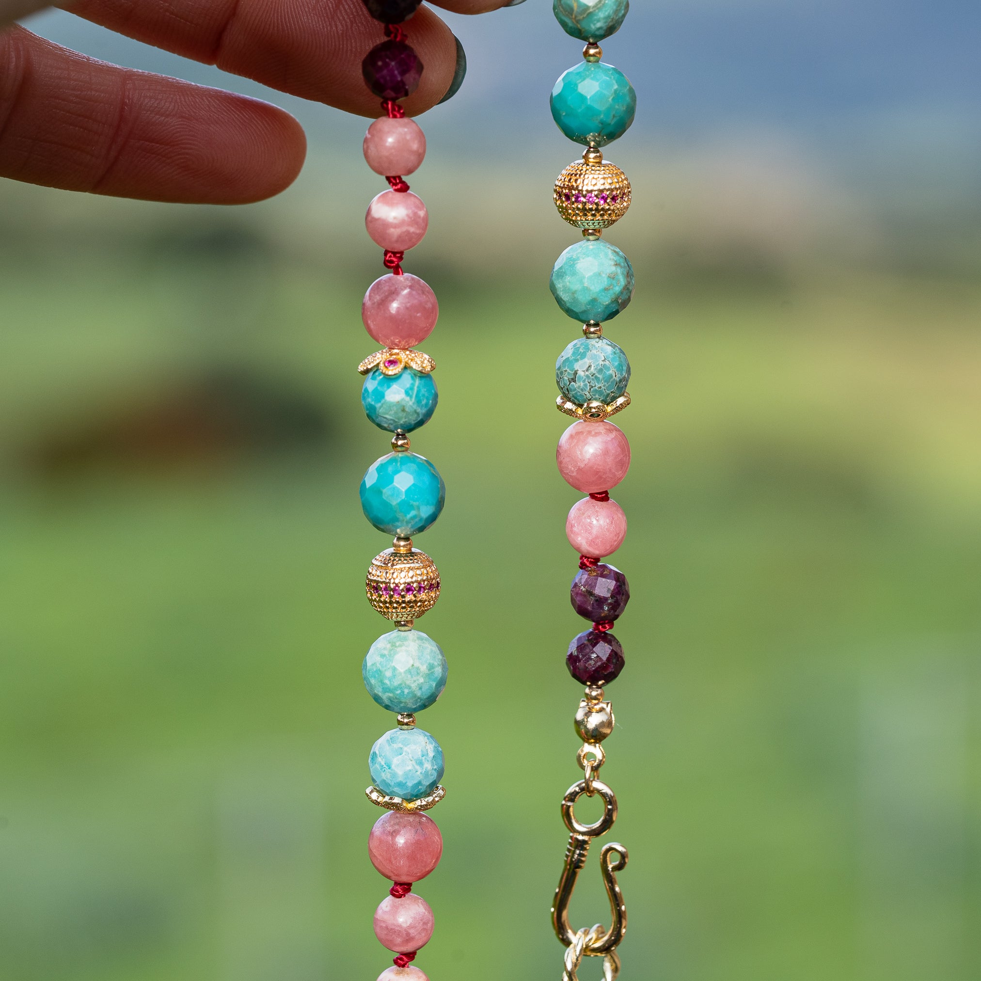 Collier " éclosion " en Turquoise naturelle, Rhodochrosite et Rubis violet 🫶