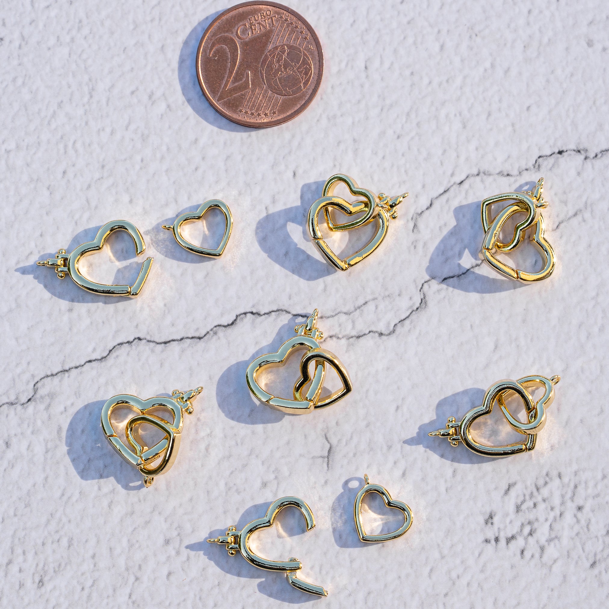 Fermoirs coeurs à clip en laiton plaqué or 18k de 16 mm ( à l&