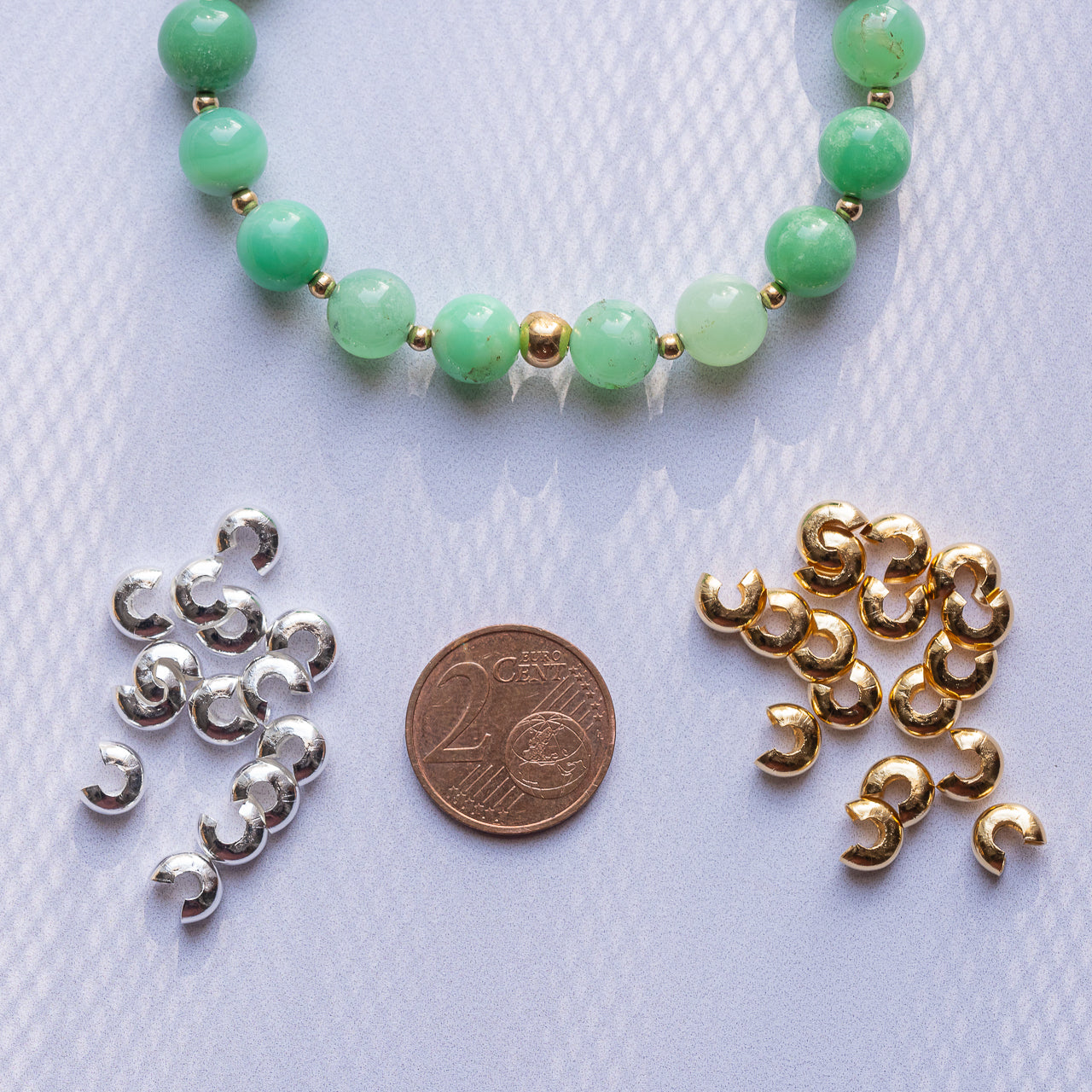 Caches noeuds bracelets/perles à écraser en laiton plaqué or 24k ou argent 925 de 4 à 6 mm( lot de 6 )