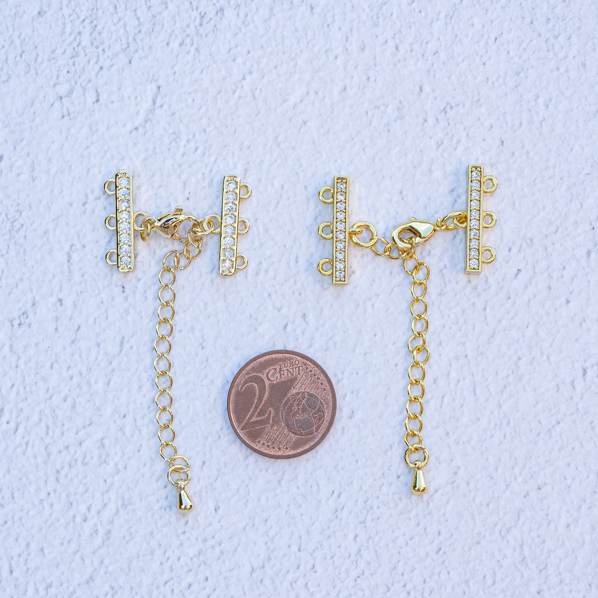 Fermoirs barres 3 brins en laiton plaqué or 18k et zirconium de 20 mm au choix ( à l&