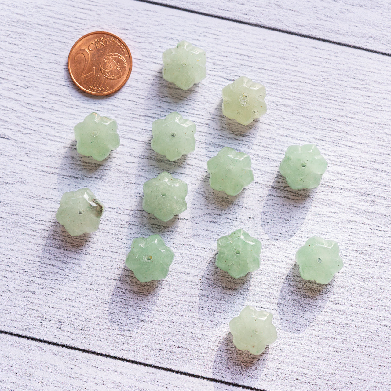 Perles rondelles sculptées " citrouilles " en Aventurine verte de env 14 x 10 mm ( à l&