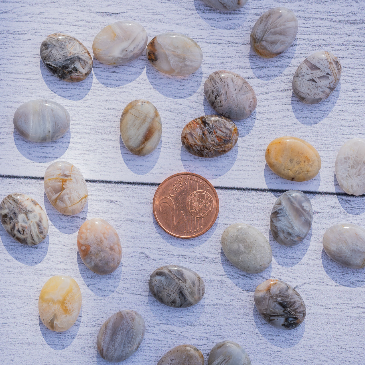 Perles ovales en Agate feuille de bambou de env 15 mm ( lot de 2 perles )