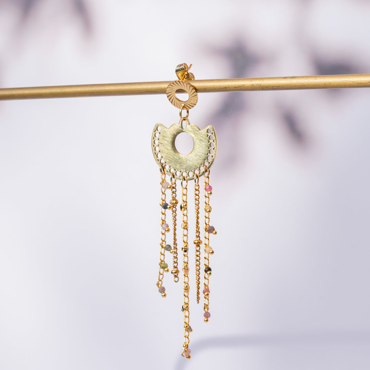 Chaine maille chapelet avec perles de Tourmaline en laiton doré ( vendue par 50 cm )