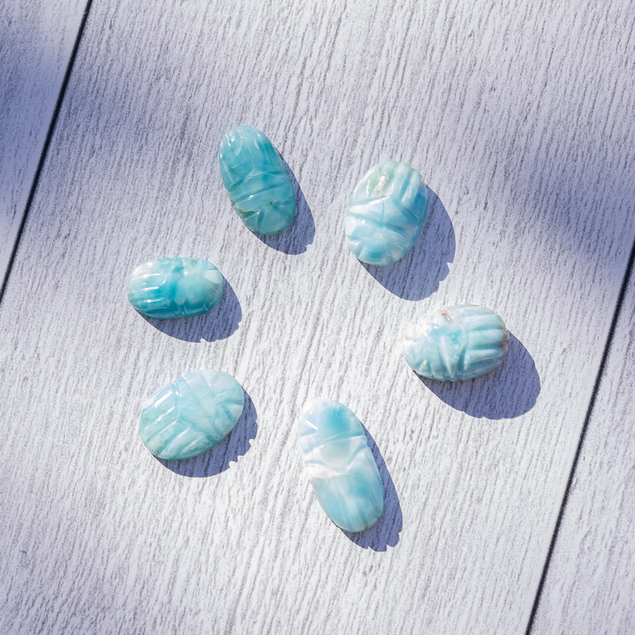 Les " Niddih " scarabée en Larimar de 13 à 23 cm perçage au choix ( à l&