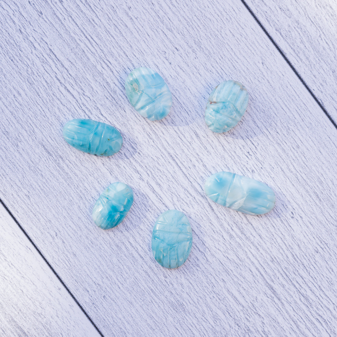 Les " Niddih " scarabée en Larimar de 13 à 23 cm perçage au choix ( à l&