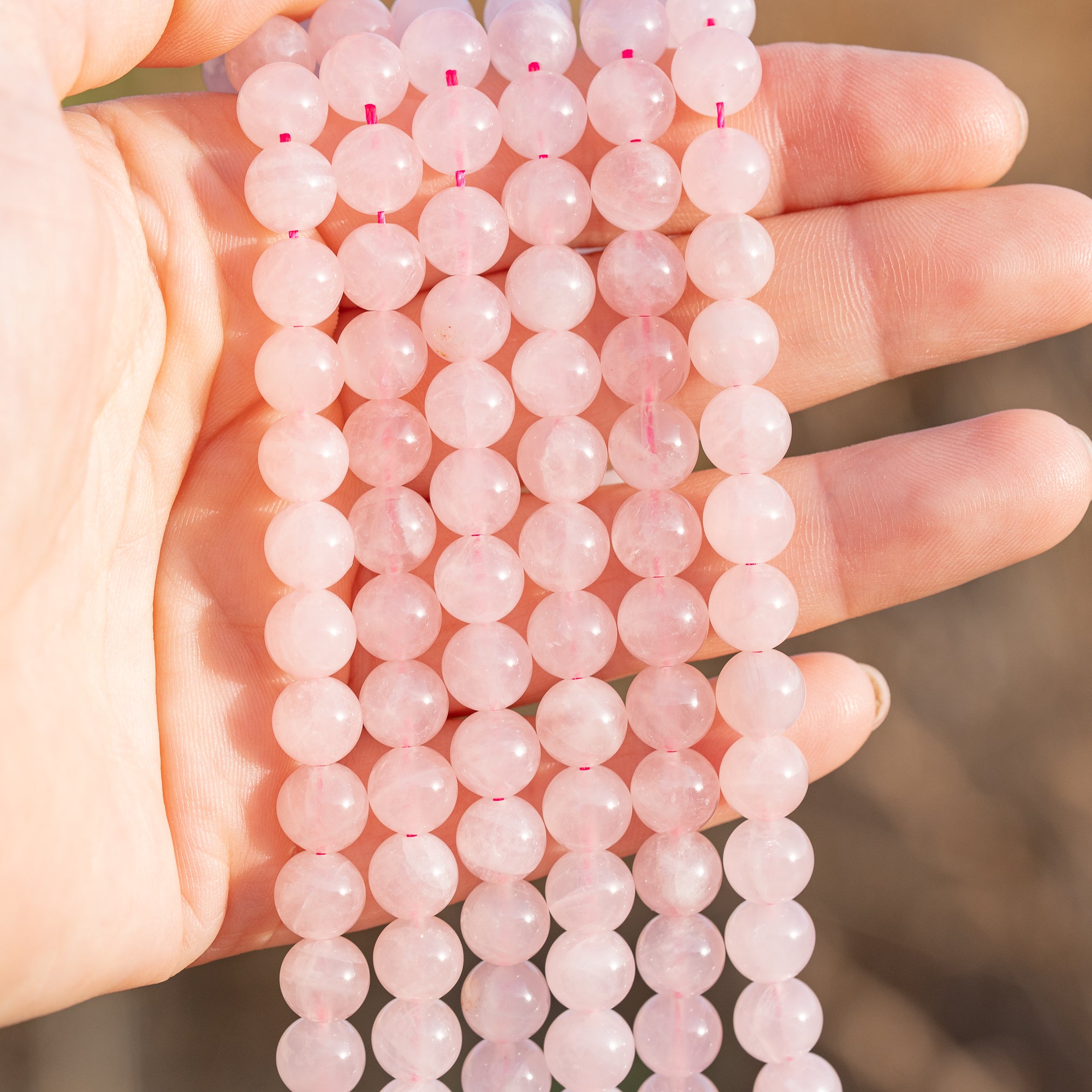Perles rondes lisses de Quartz rose Madagascar de 8,2 mm ( rang de env 48 perles )