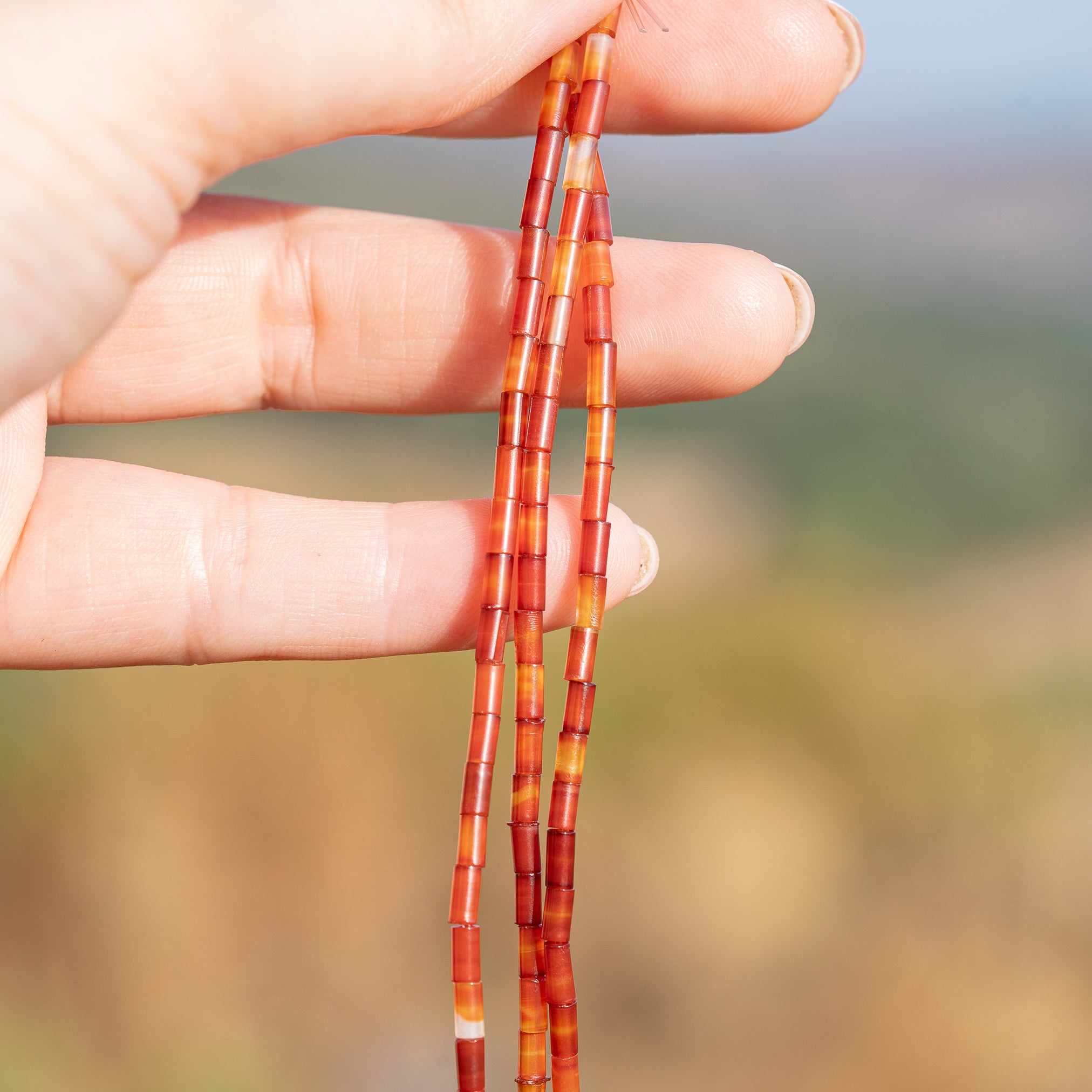 Perles tubes lisses de Cornaline de env 4,5 x 2,3 mm ( rang de env 80/84 perles )